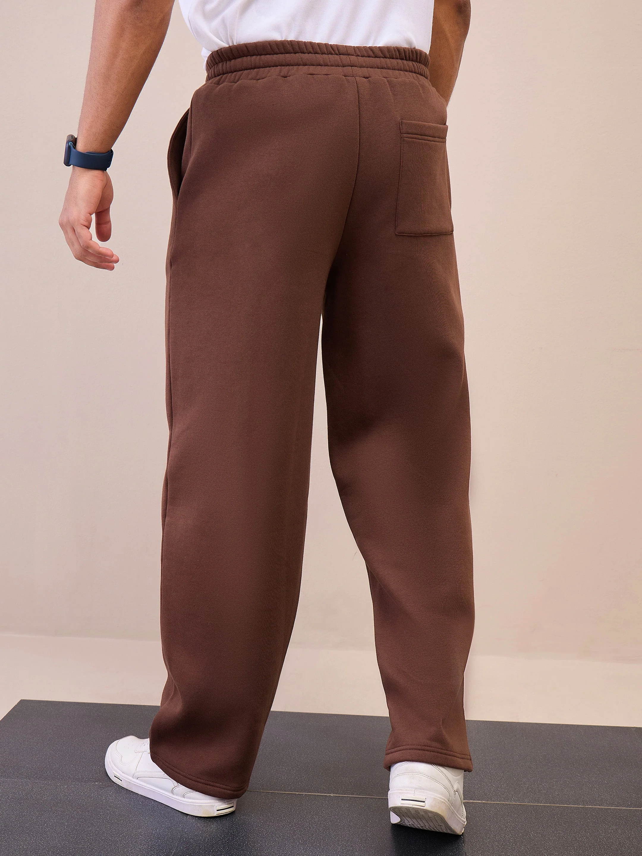 Men Brown Pintuck Oversized Sweatpants - Image 2