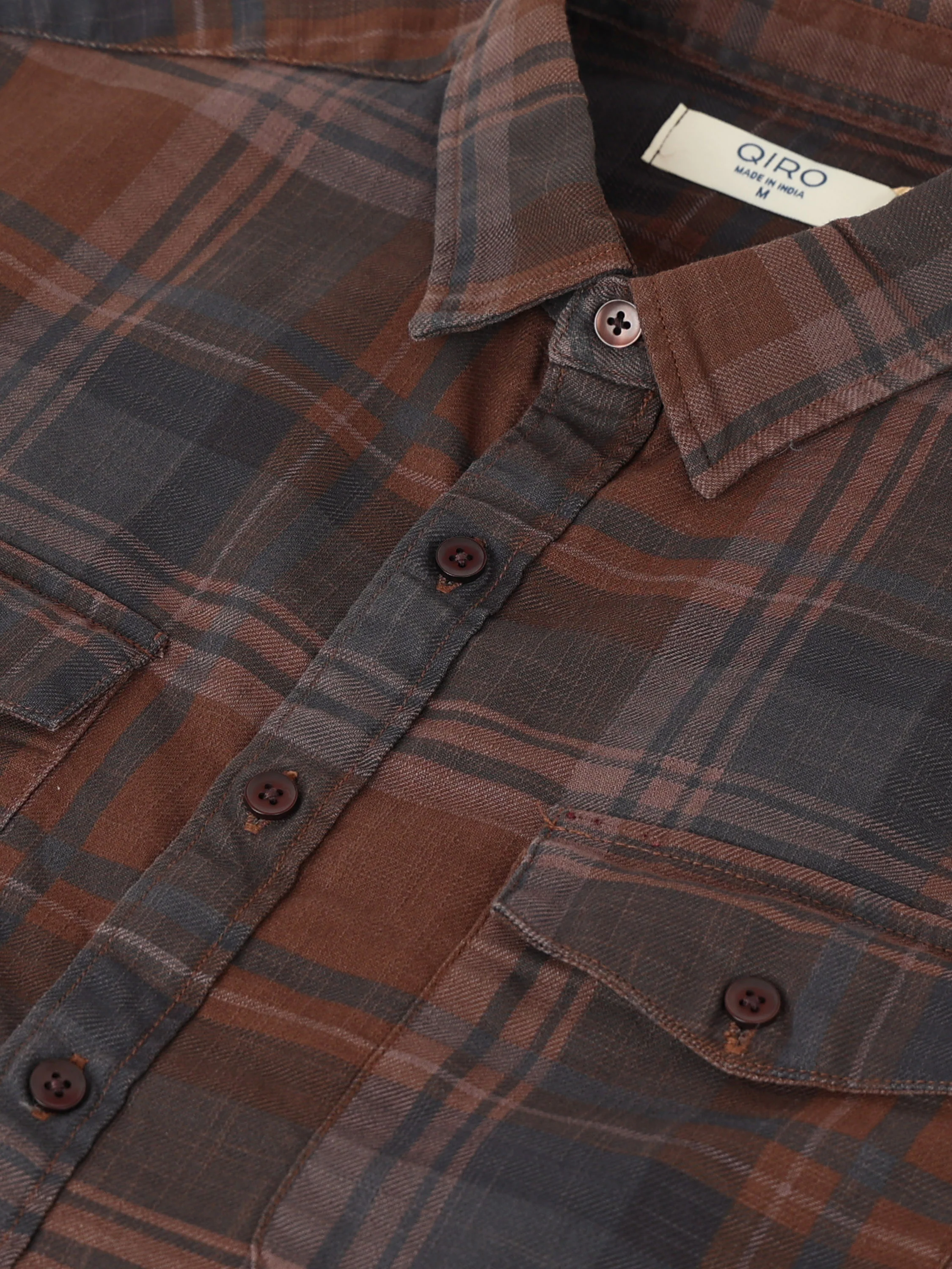 Men Brown Plaid Regular Fit Shirt - Image 4