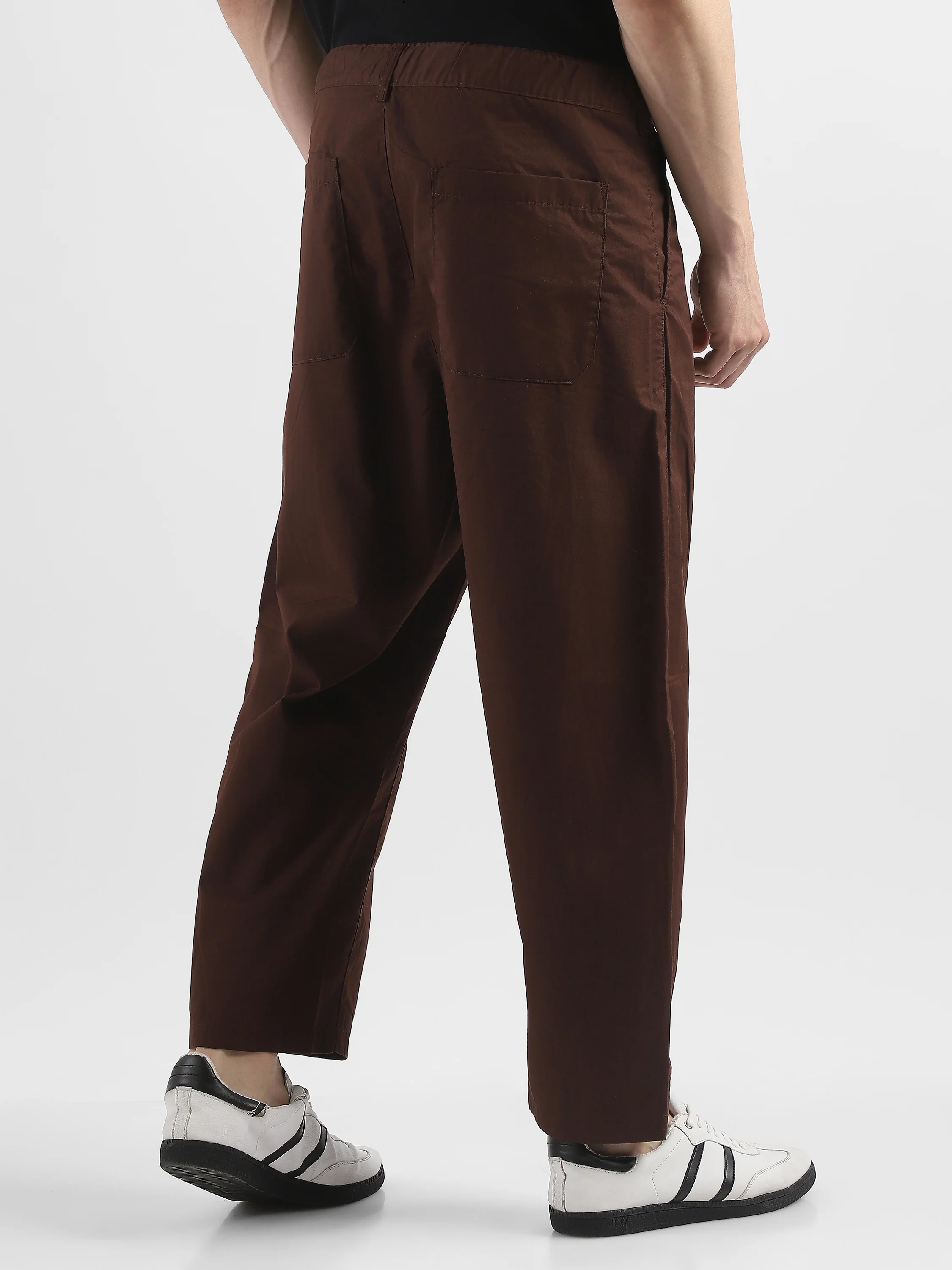 Men Brown Pleated Mid Rise Comfort Fit Trousers - Image 3