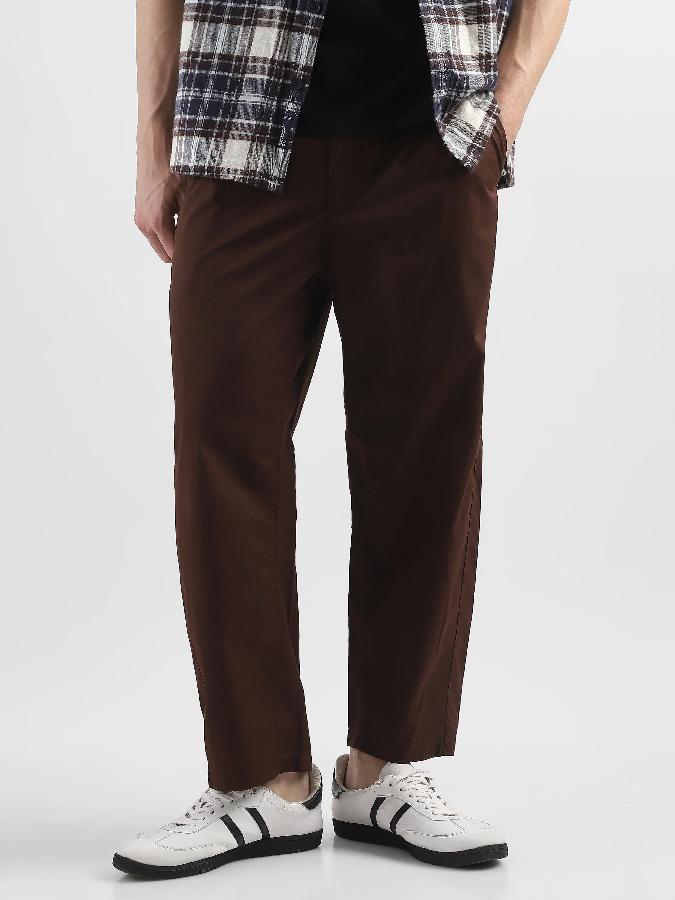 Men Brown Pleated Mid Rise Comfort Fit Trousers - Image 7