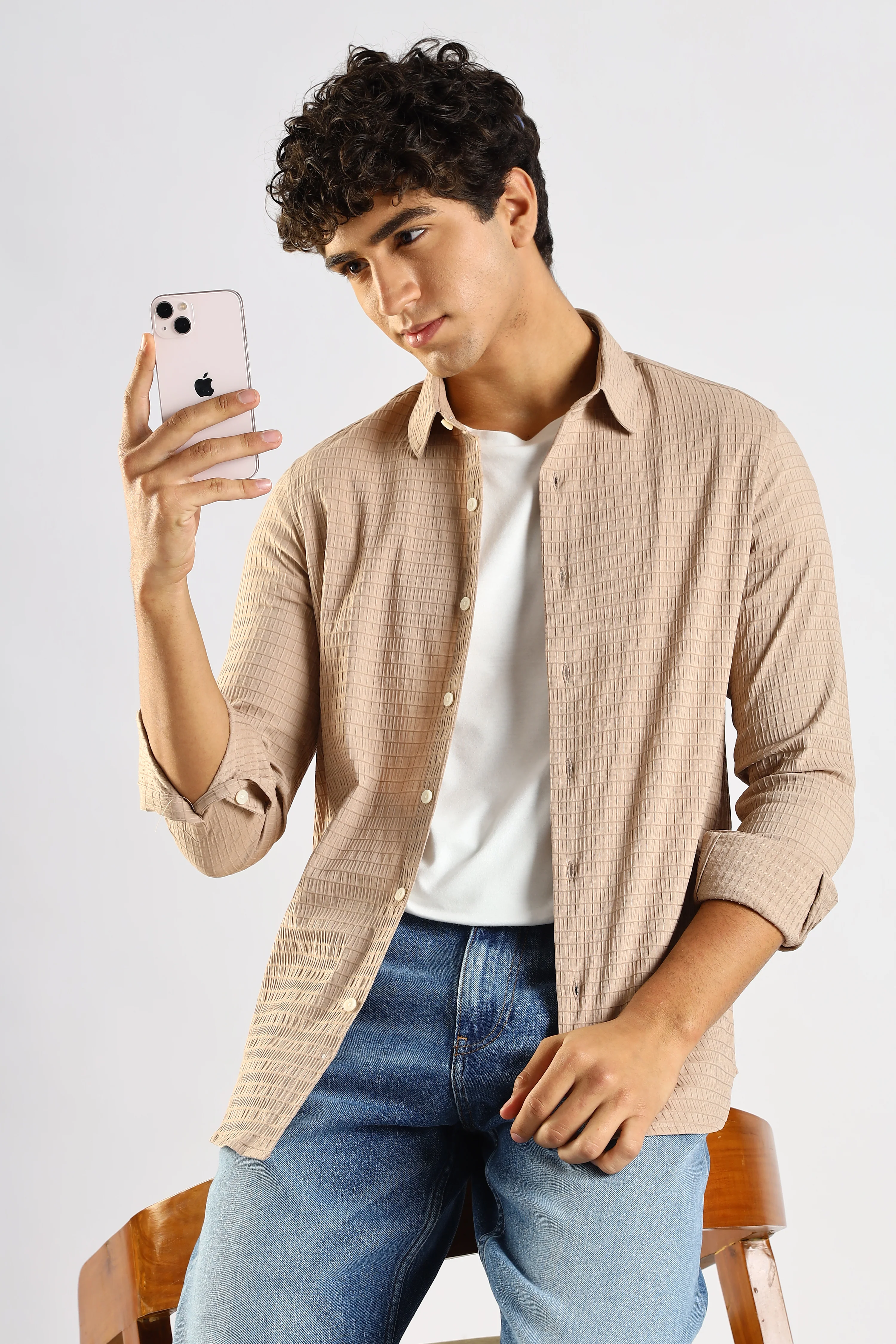 Men Brown Poly Blend Slim Fit Shirt - Image 11