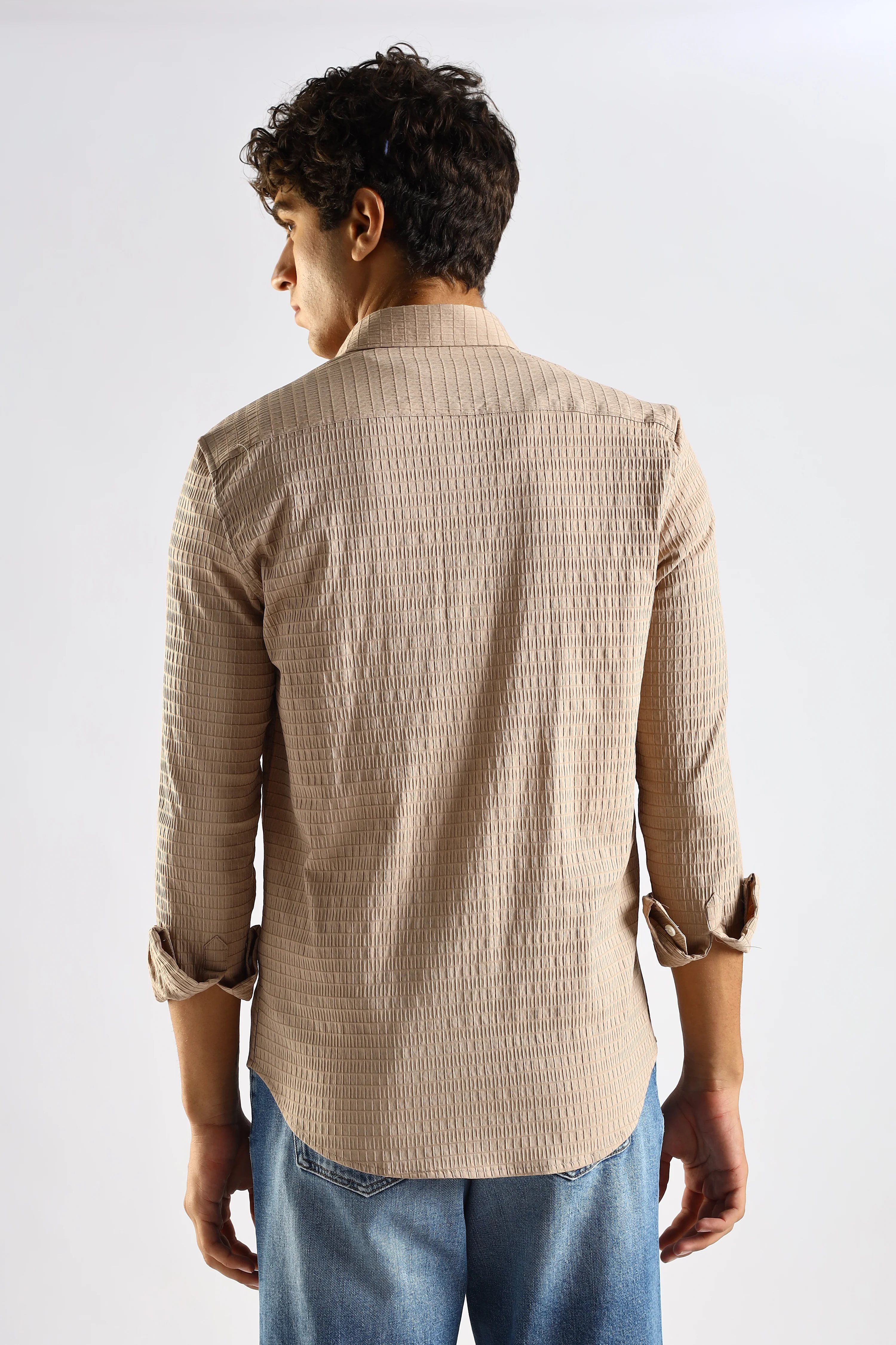 Men Brown Poly Blend Slim Fit Shirt - Image 2
