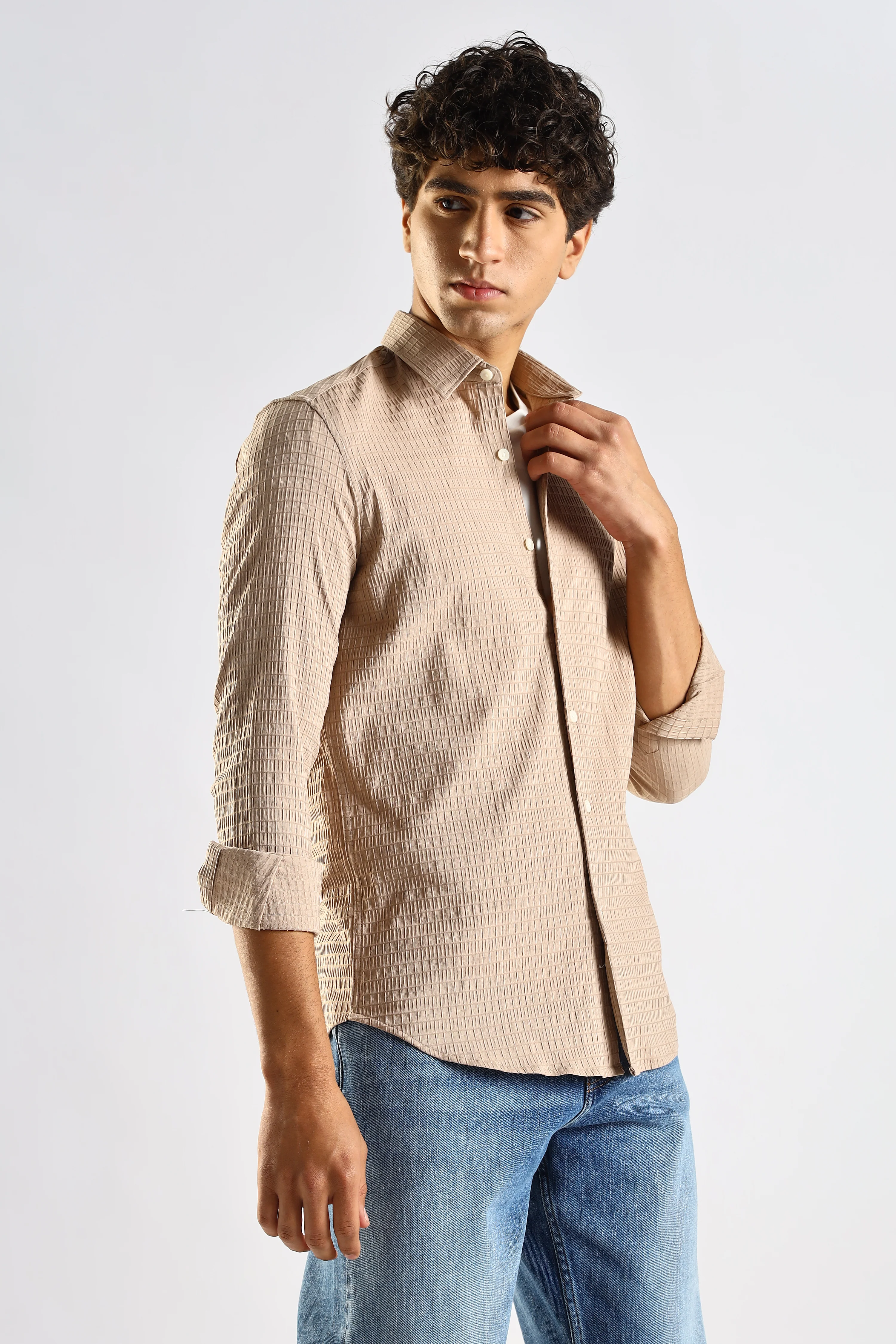 Men Brown Poly Blend Slim Fit Shirt - Image 4