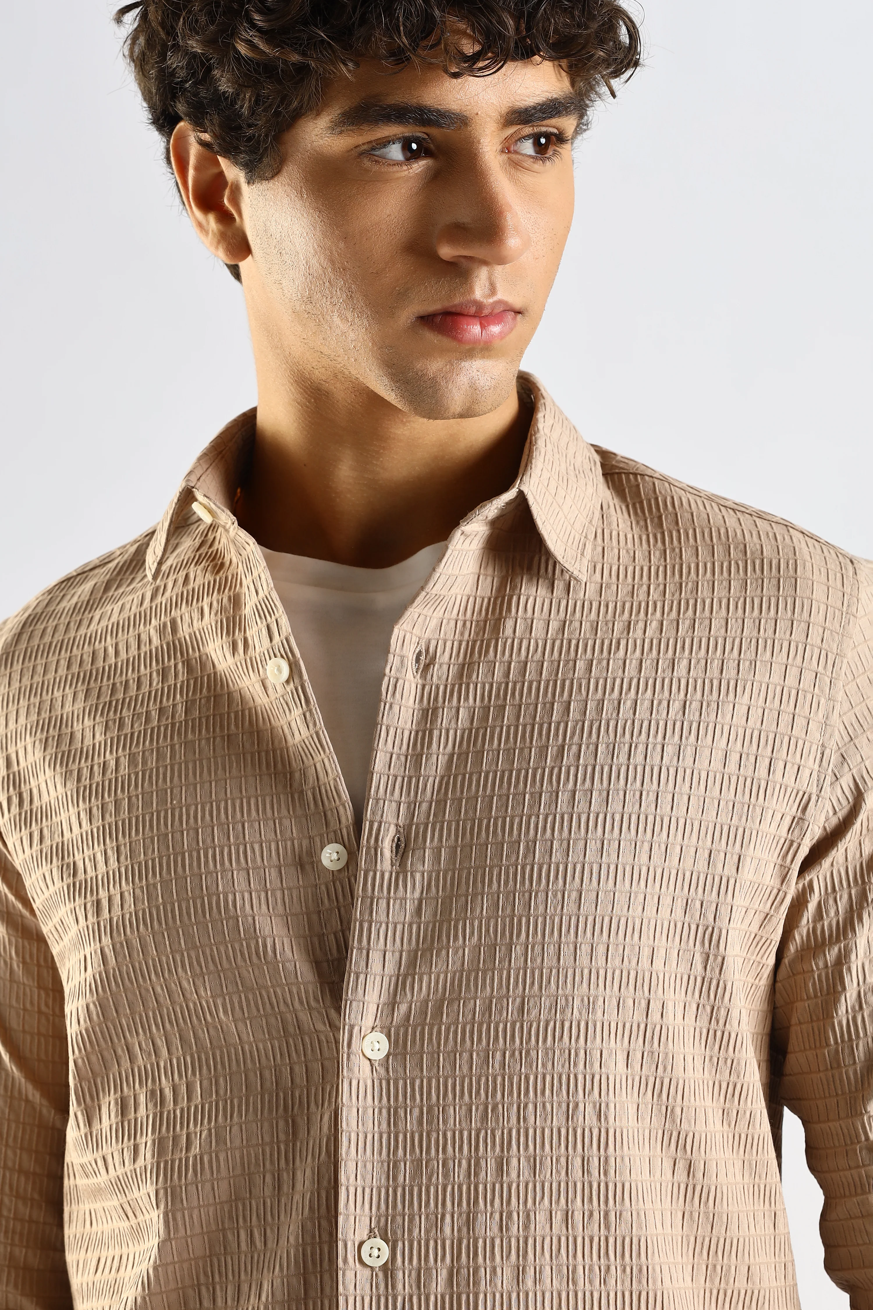 Men Brown Poly Blend Slim Fit Shirt - Image 5