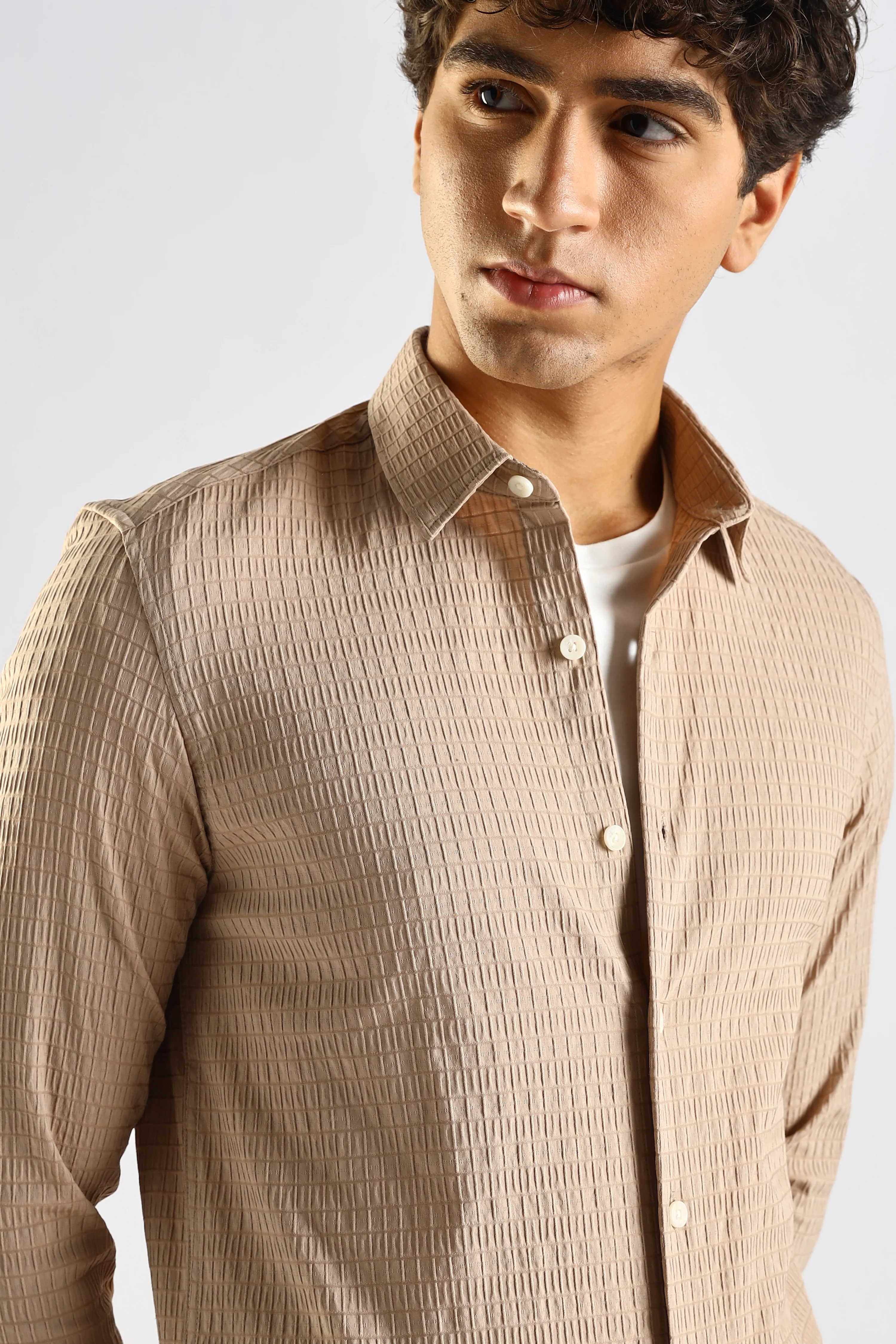 Men Brown Poly Blend Slim Fit Shirt - Image 6
