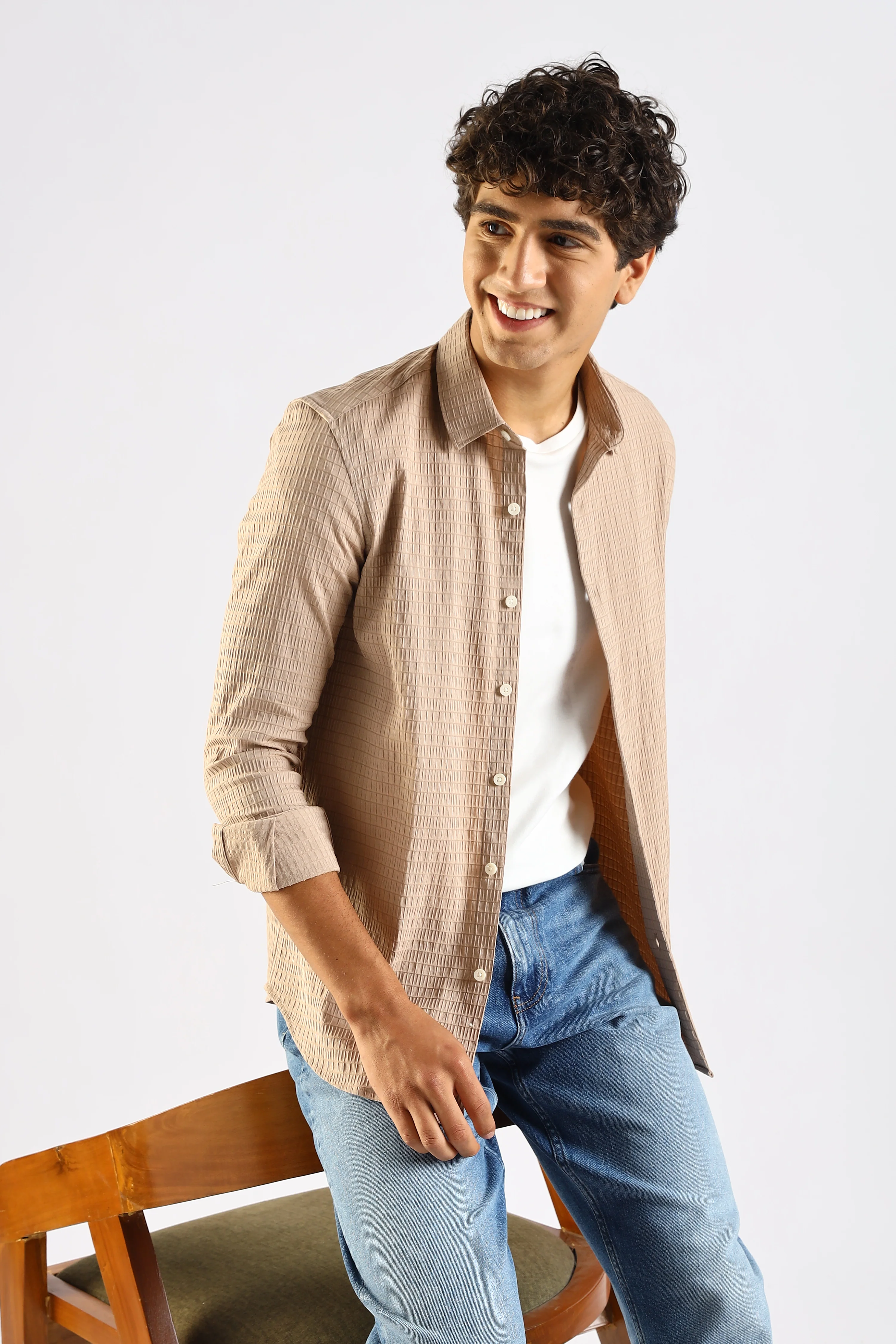 Men Brown Poly Blend Slim Fit Shirt - Image 9