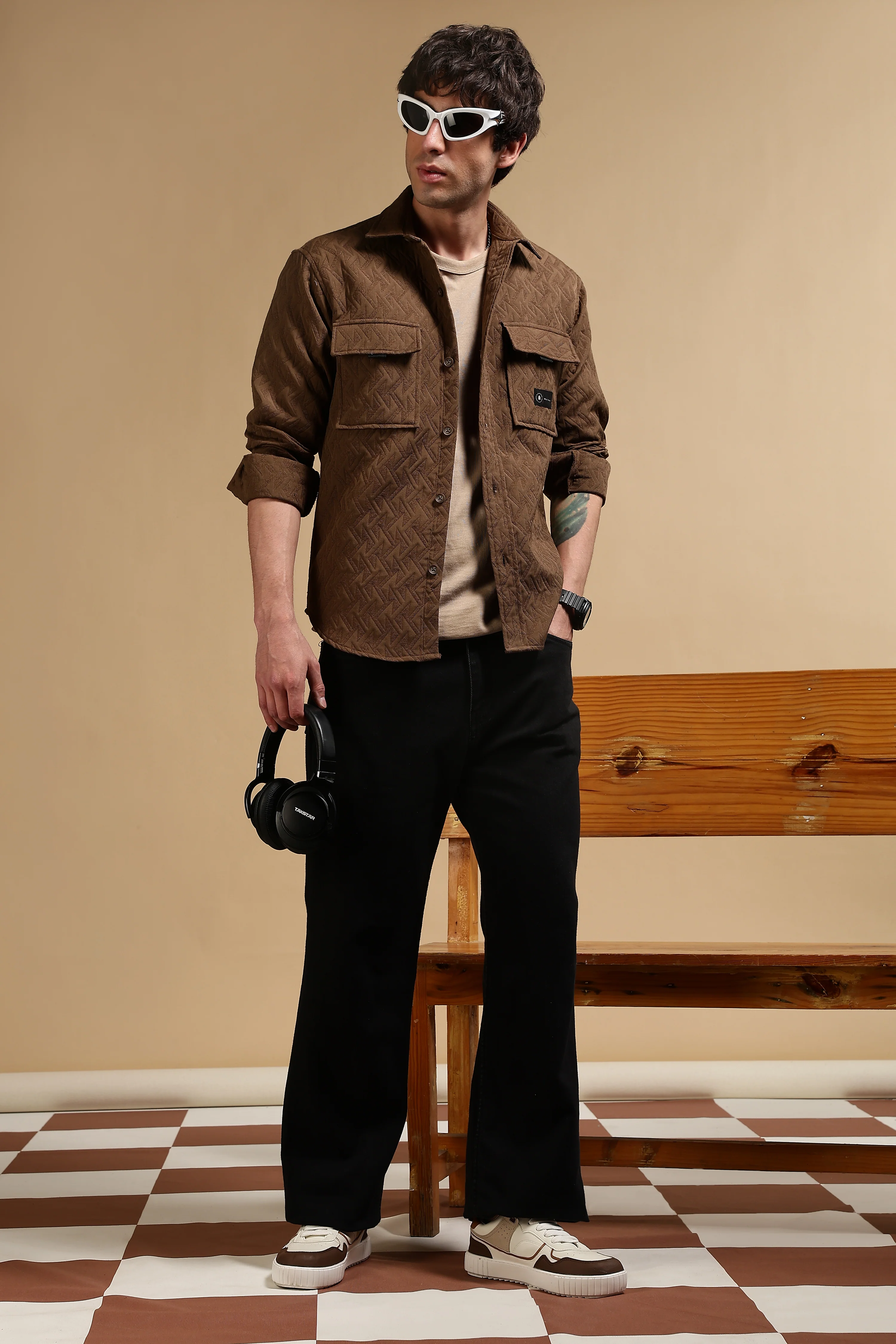 Men Brown Poly Cotton Shacket - Image 10