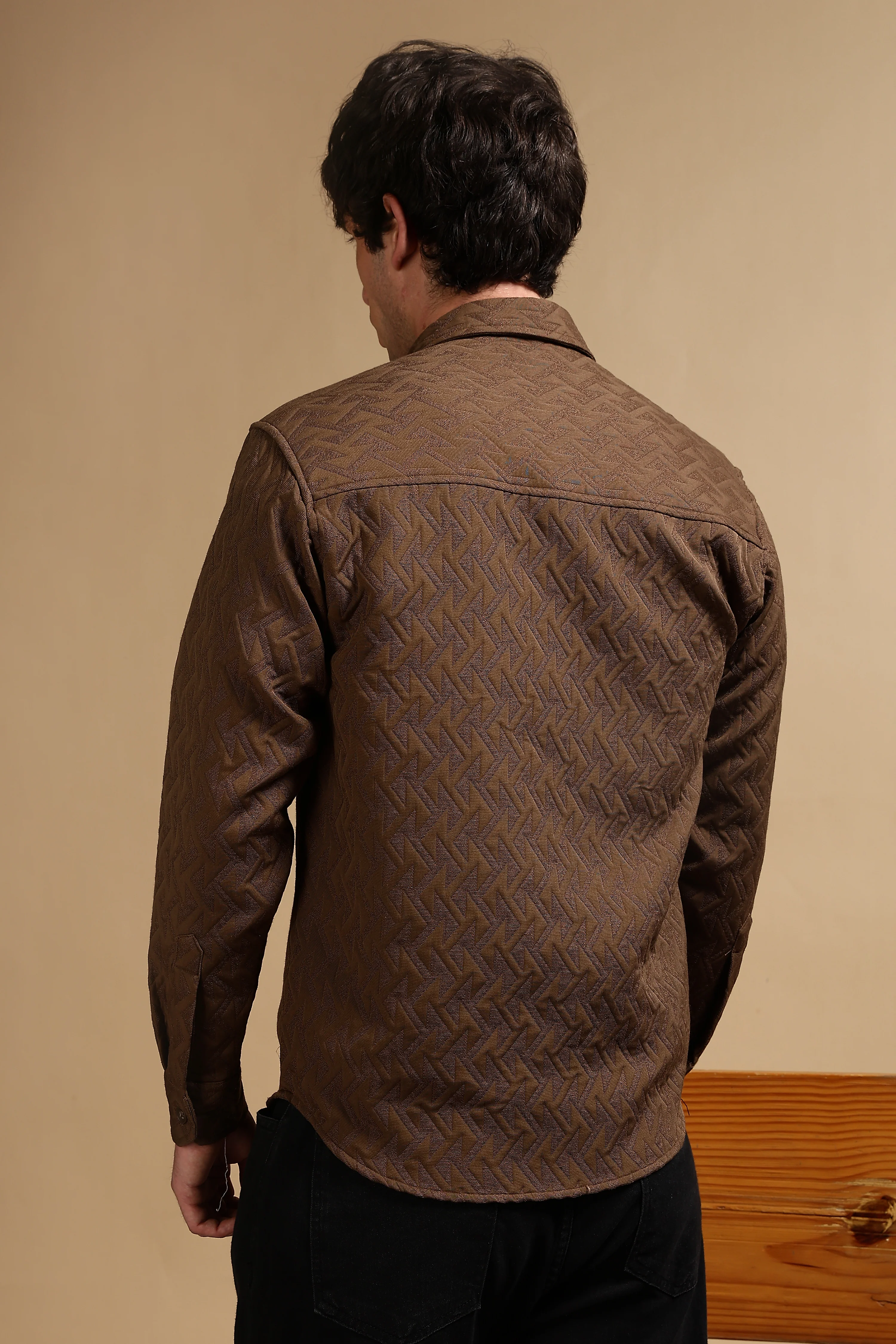 Men Brown Poly Cotton Shacket - Image 5