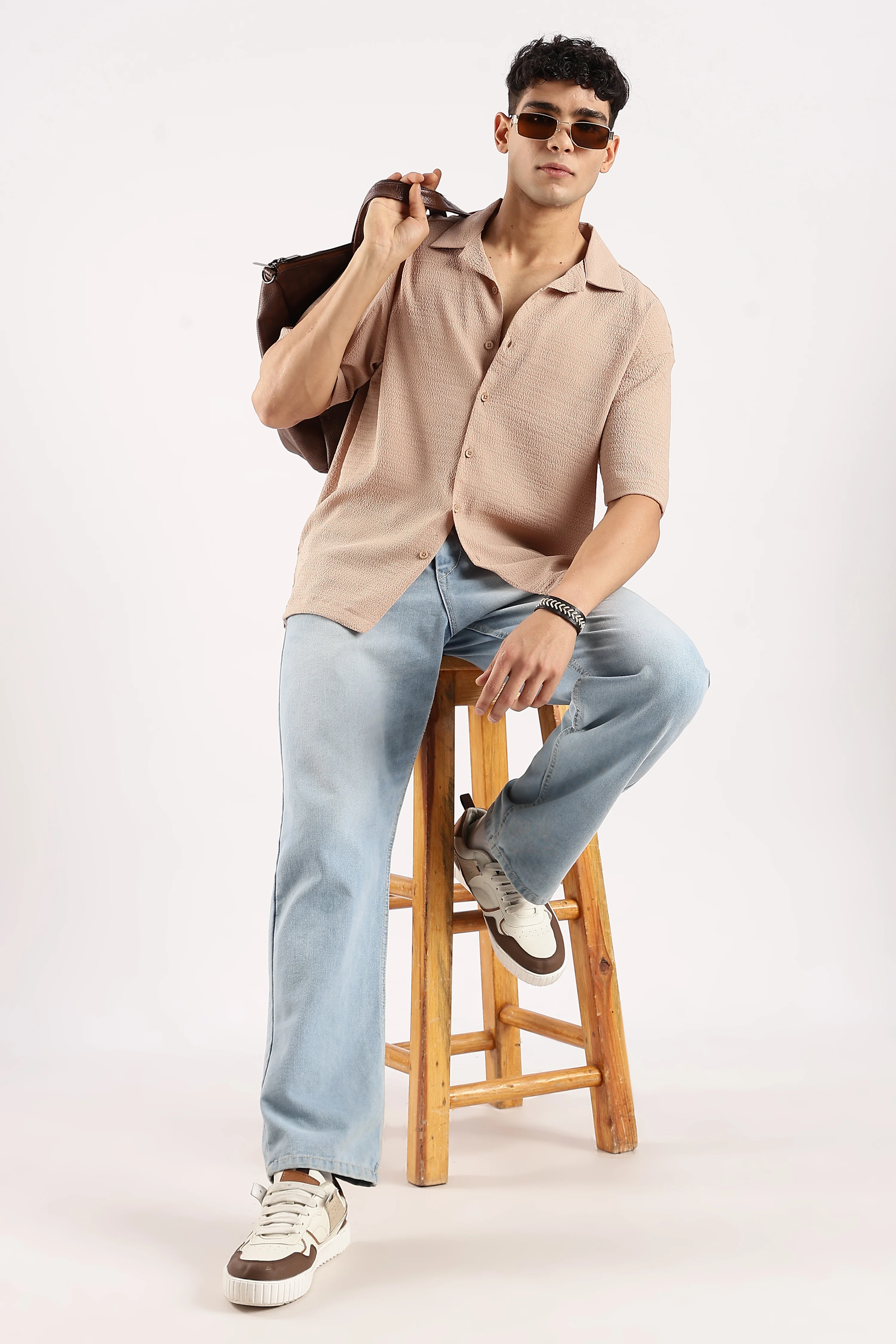 Men Brown Poly Textured Shirt - Image 10