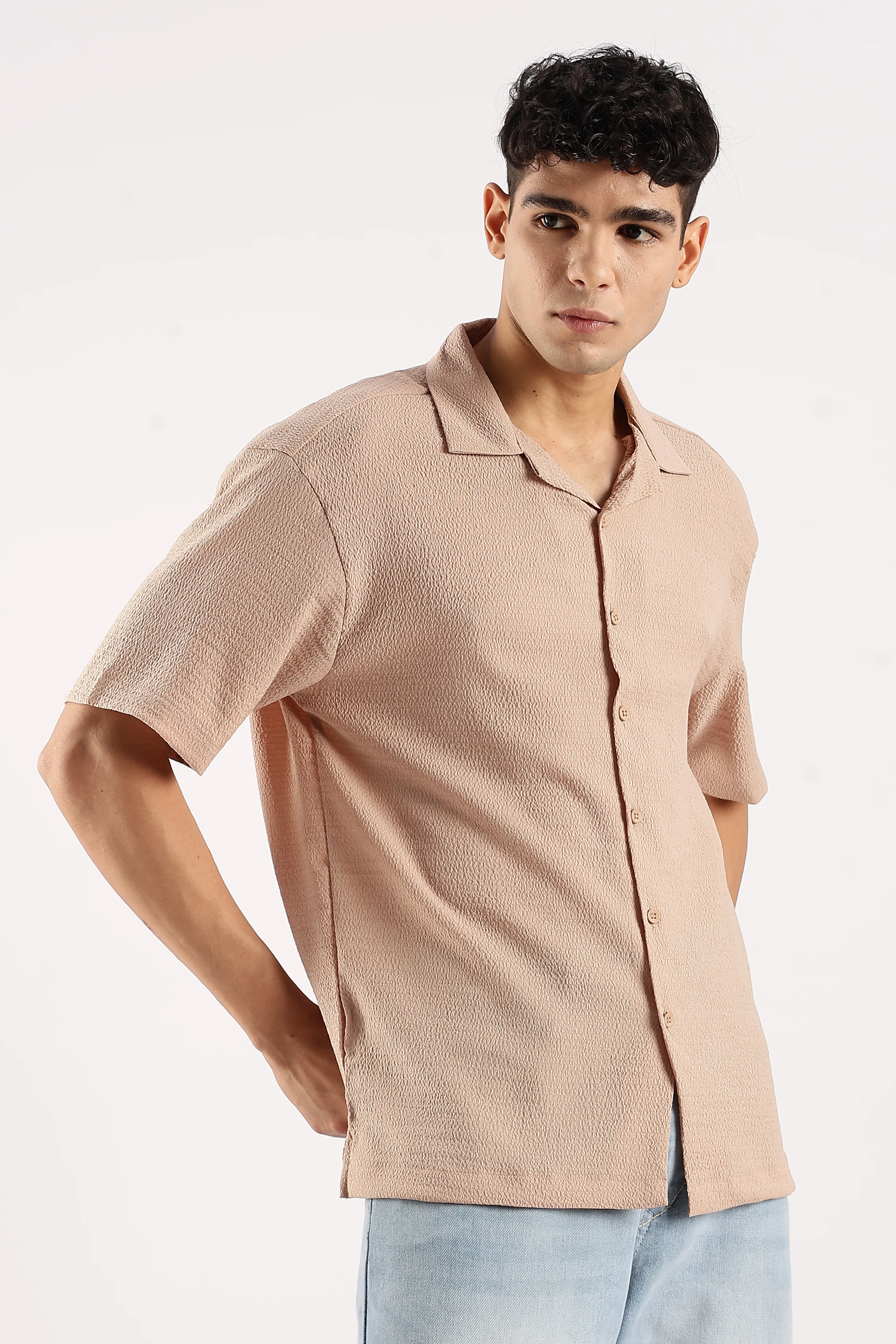 Men Brown Poly Textured Shirt - Image 2