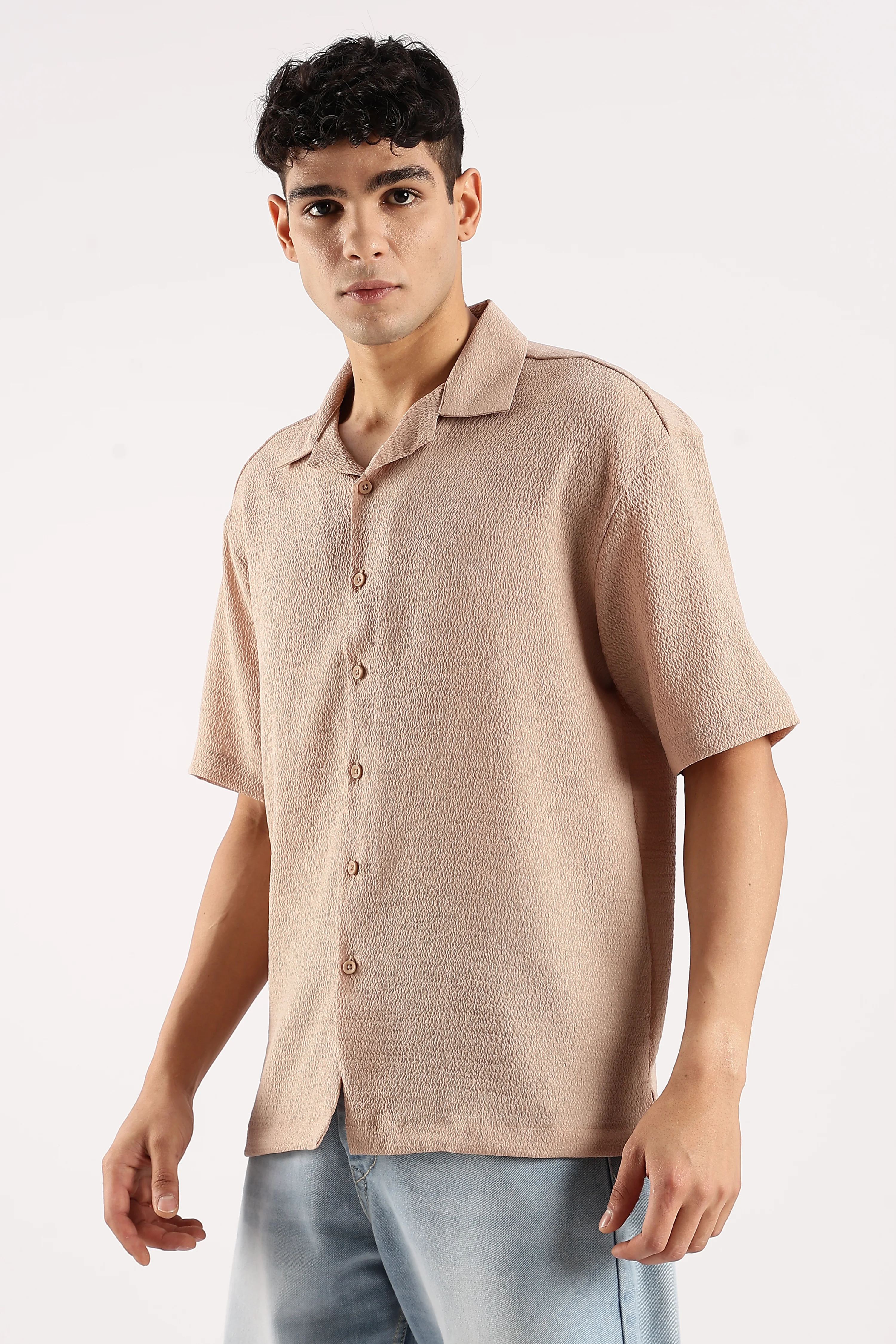 Men Brown Poly Textured Shirt - Image 4