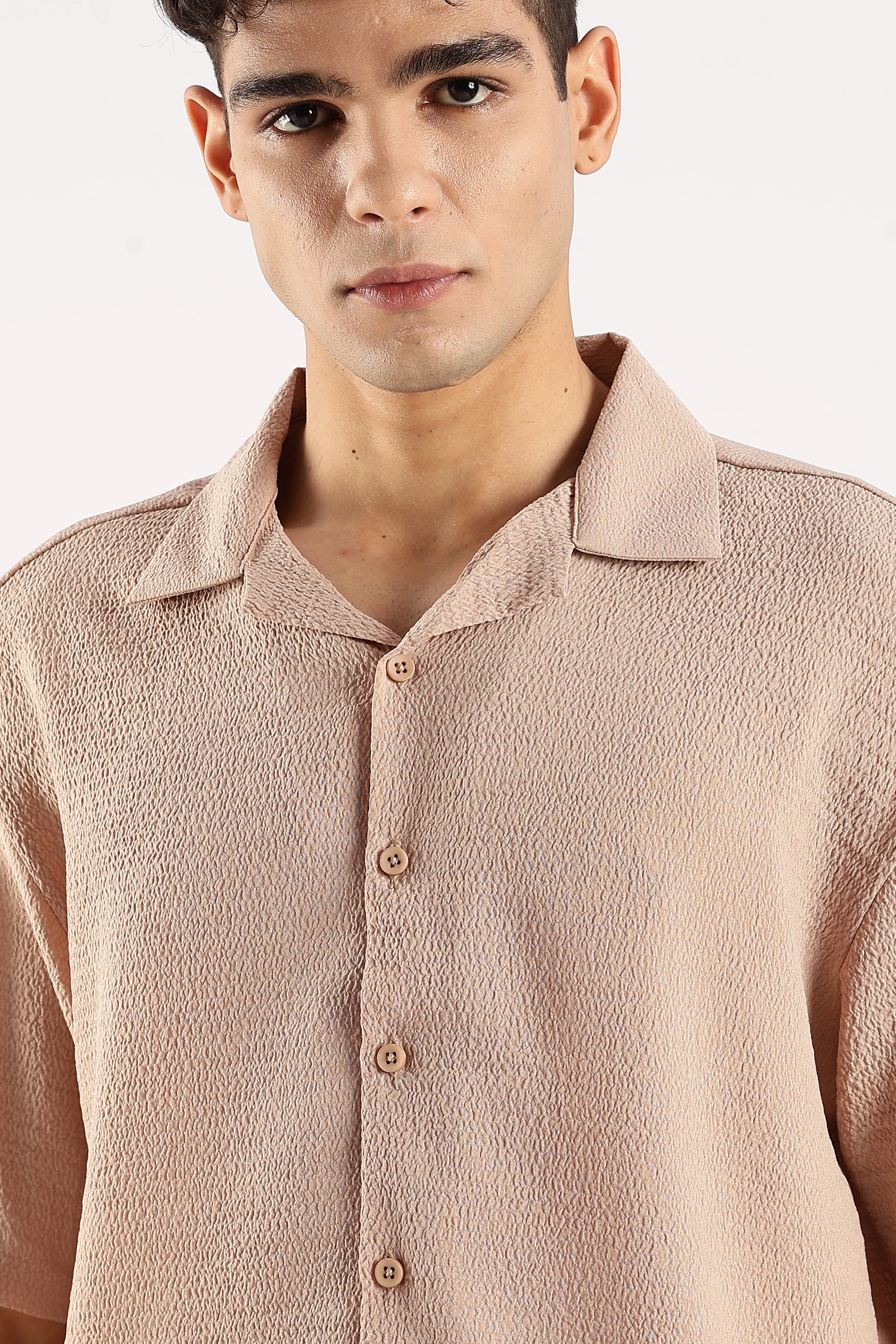 Men Brown Poly Textured Shirt - Image 5