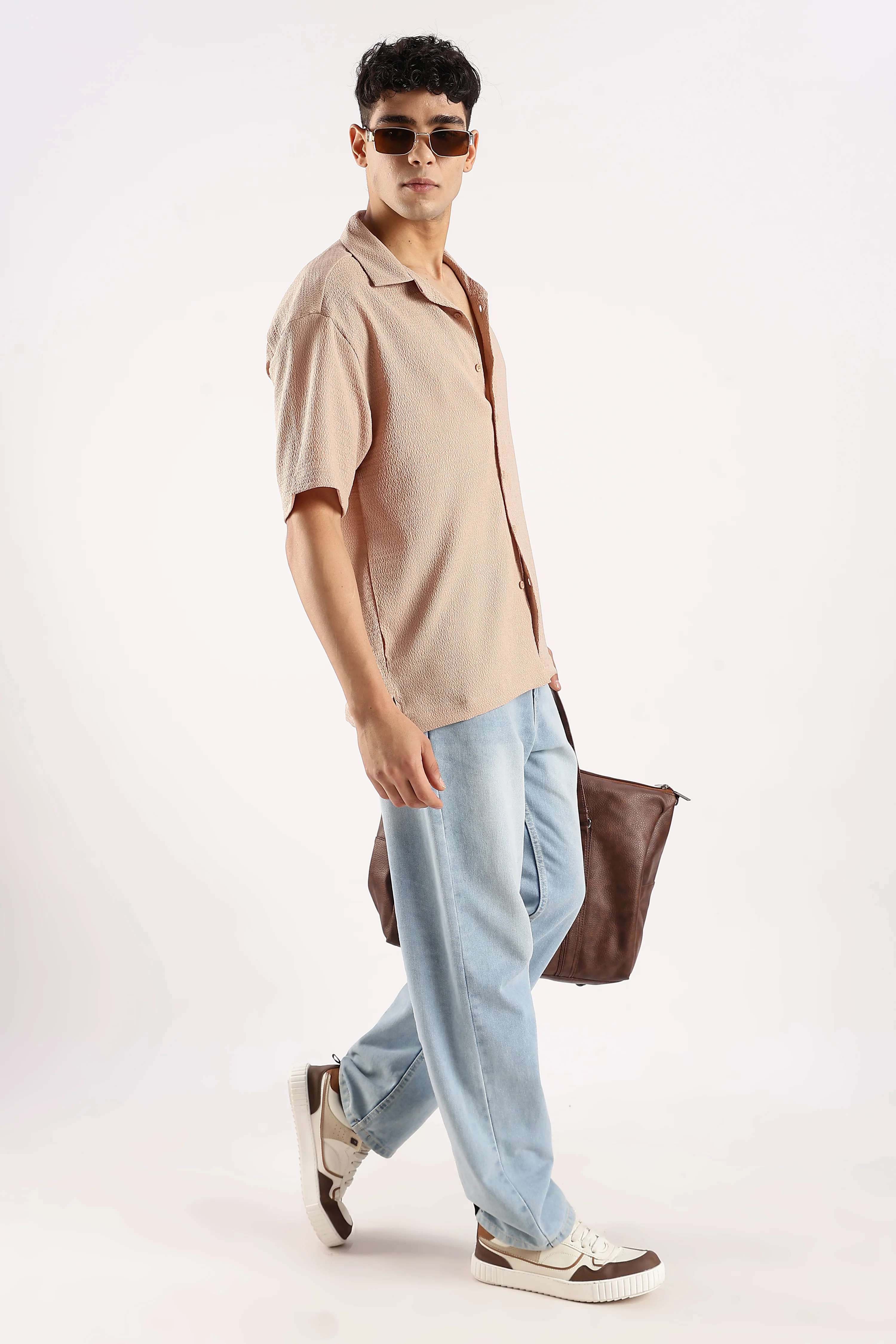Men Brown Poly Textured Shirt - Image 6