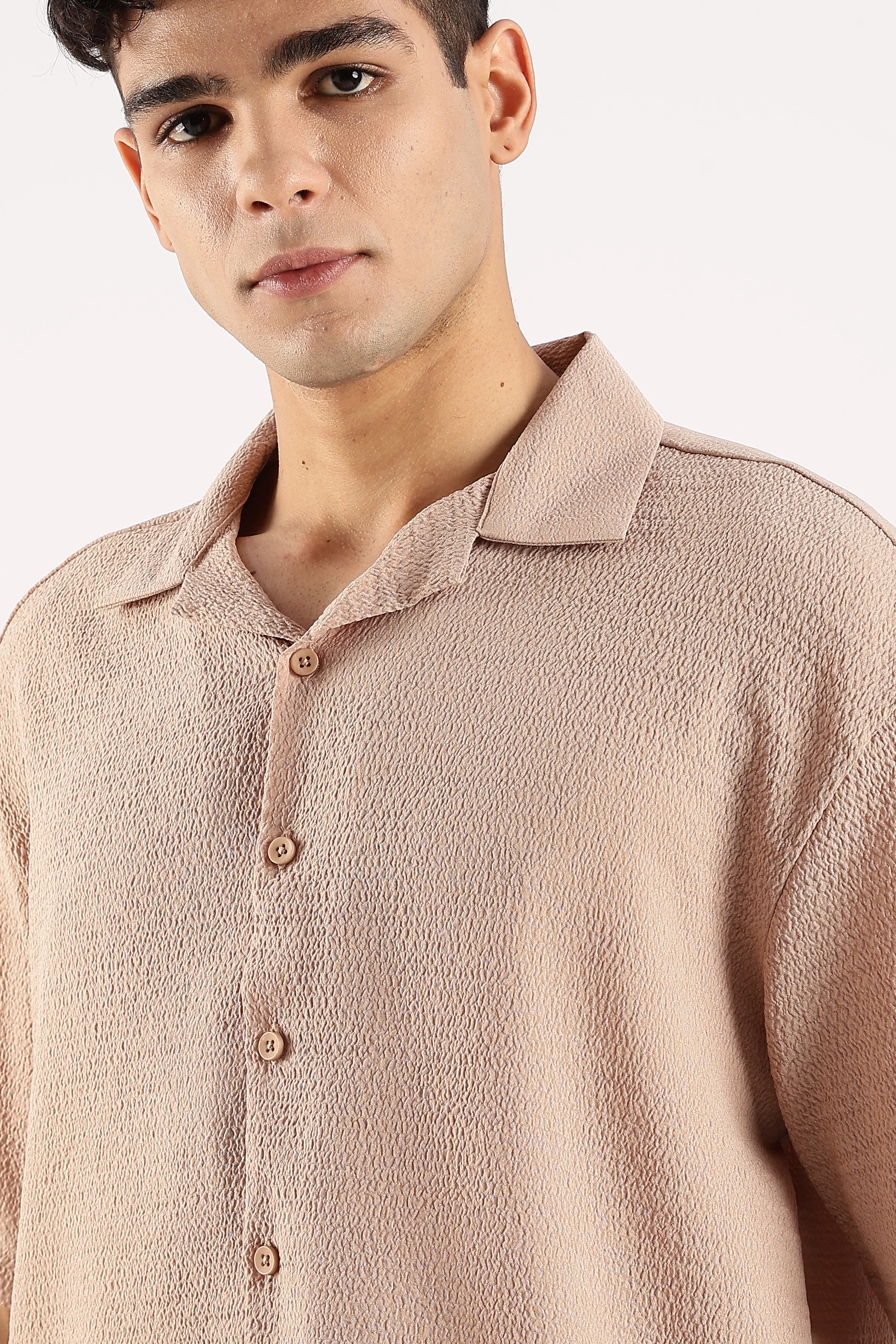 Men Brown Poly Textured Shirt - Image 7