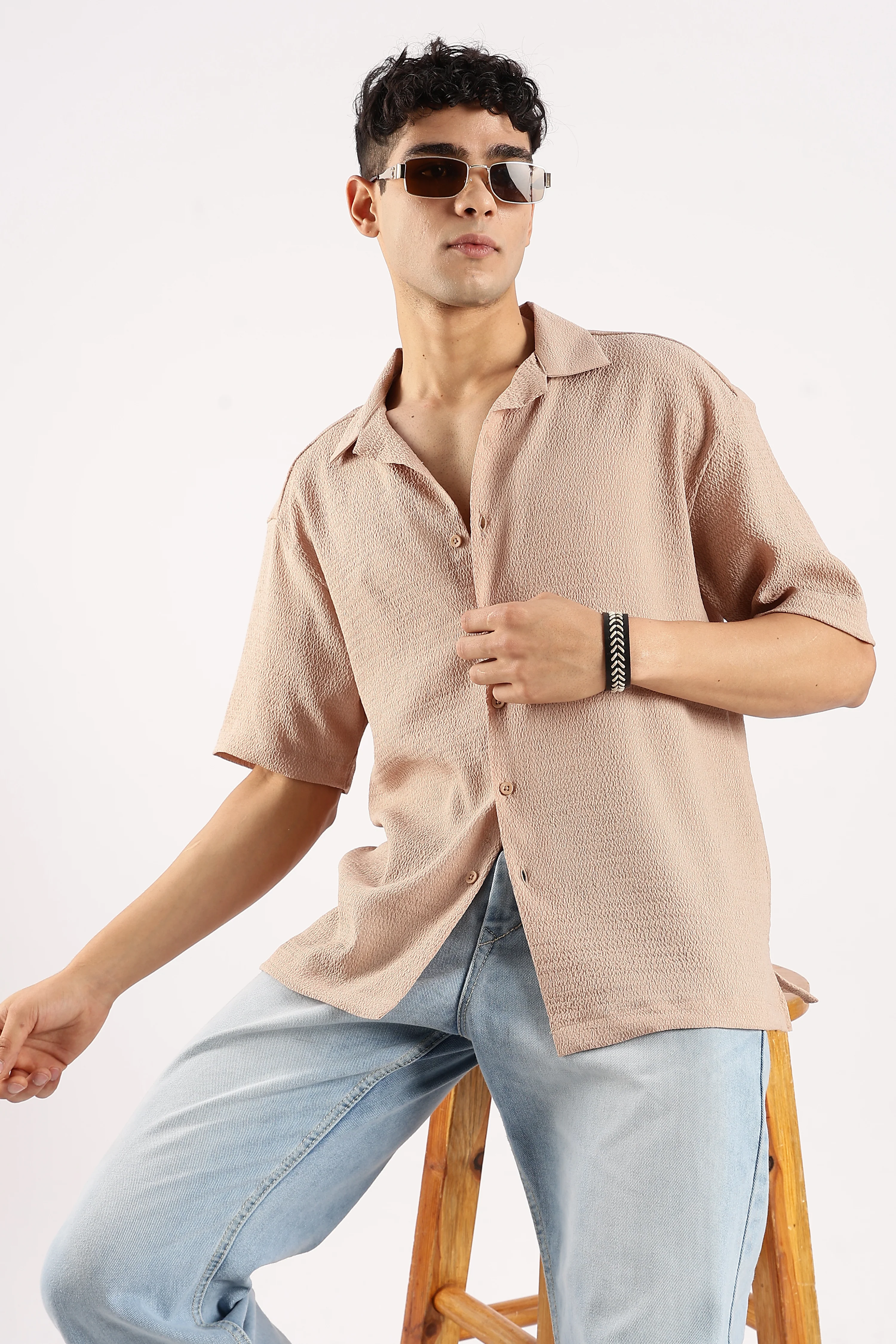 Men Brown Poly Textured Shirt - Image 8