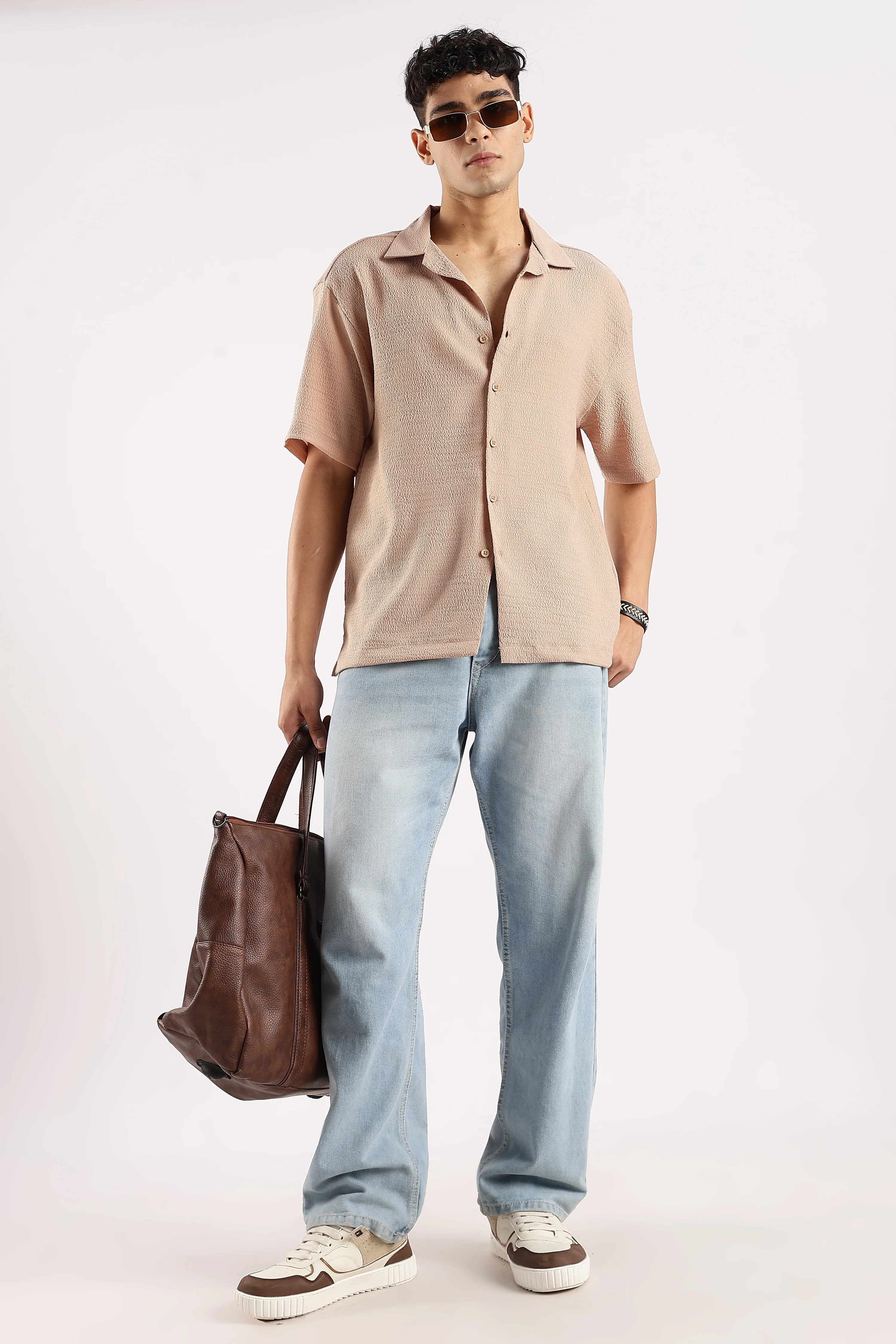 Men Brown Poly Textured Shirt - Image 9
