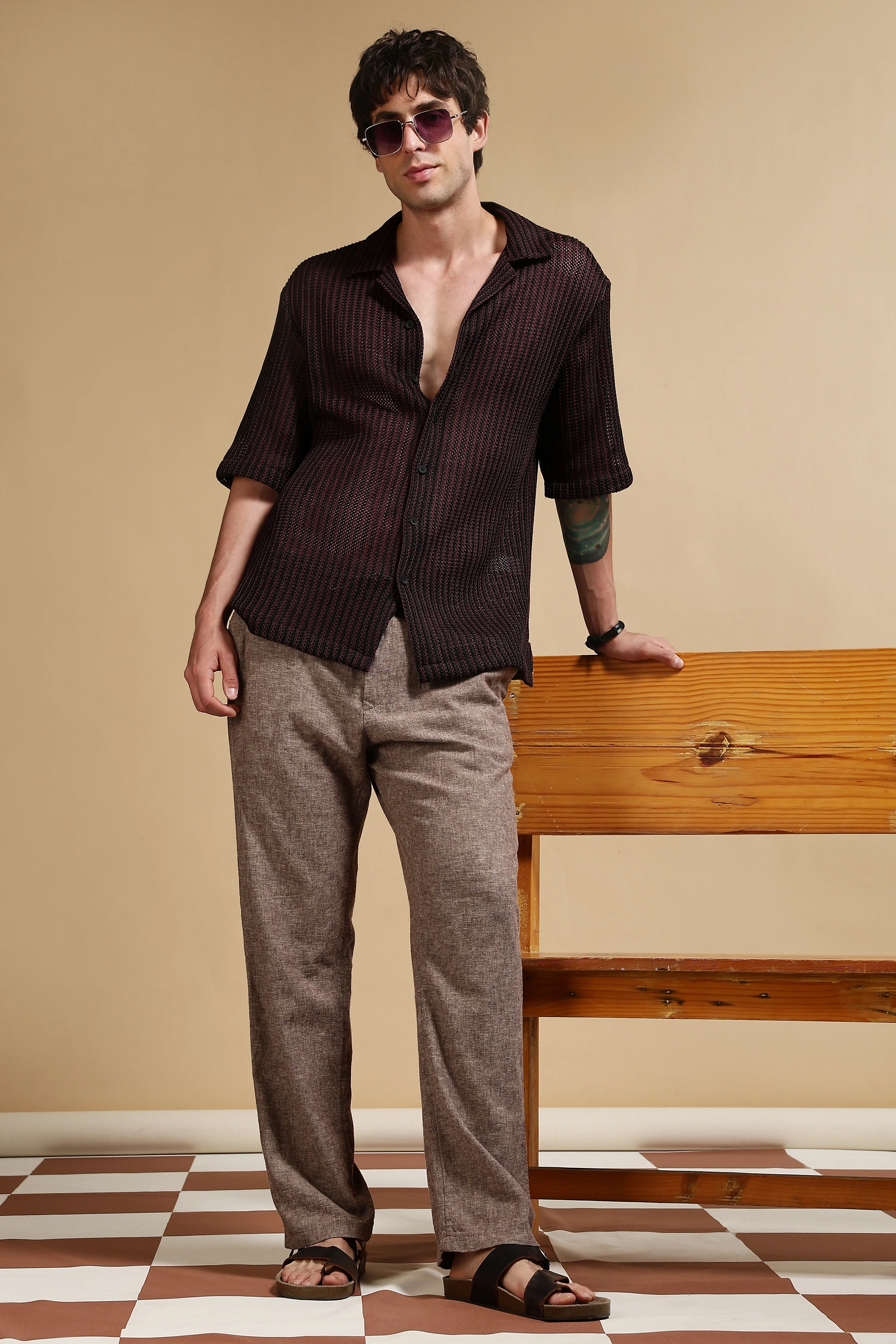Men Brown Polyester Relaxed Fit Shirt - Image 10