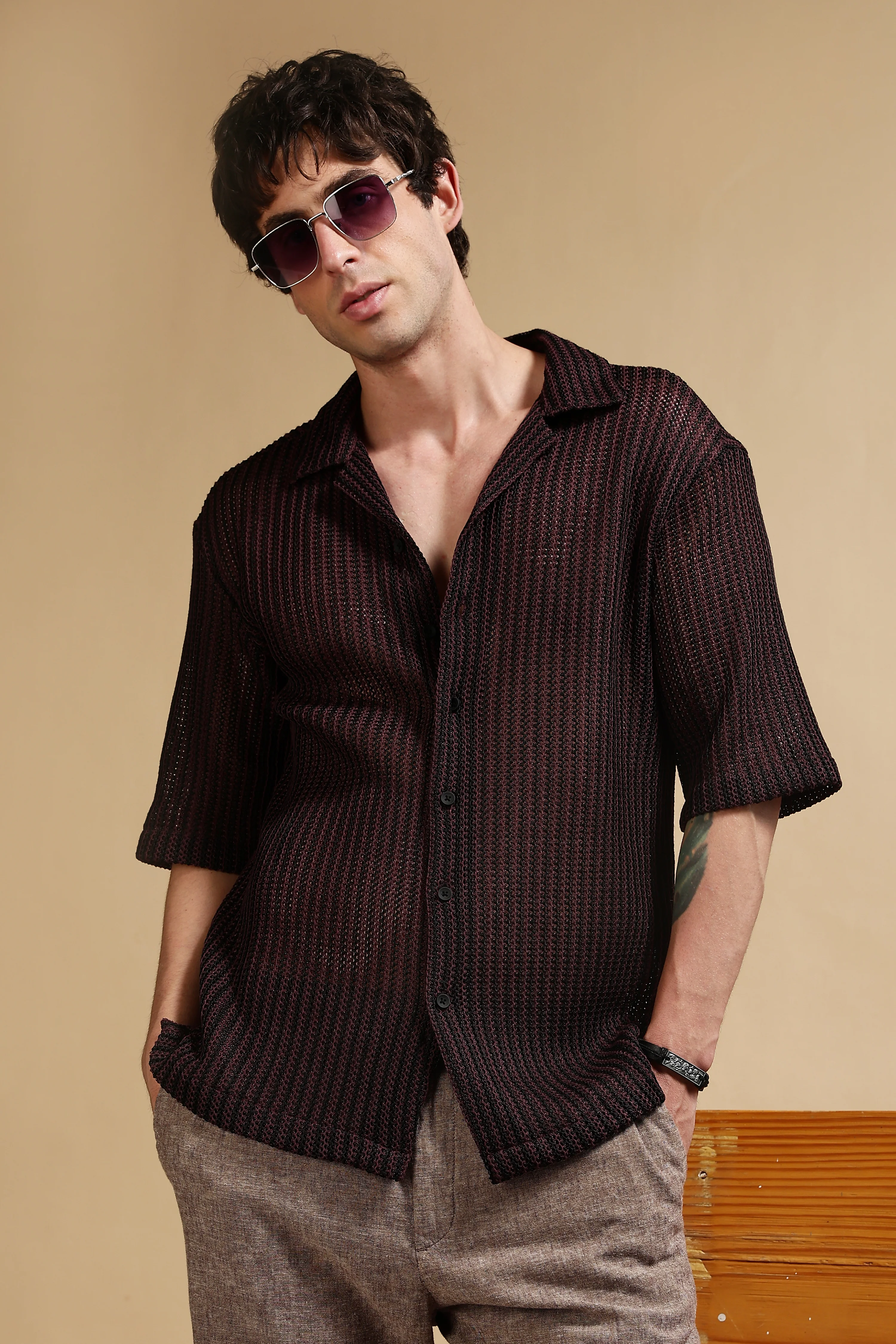 Men Brown Polyester Relaxed Fit Shirt - Image 11