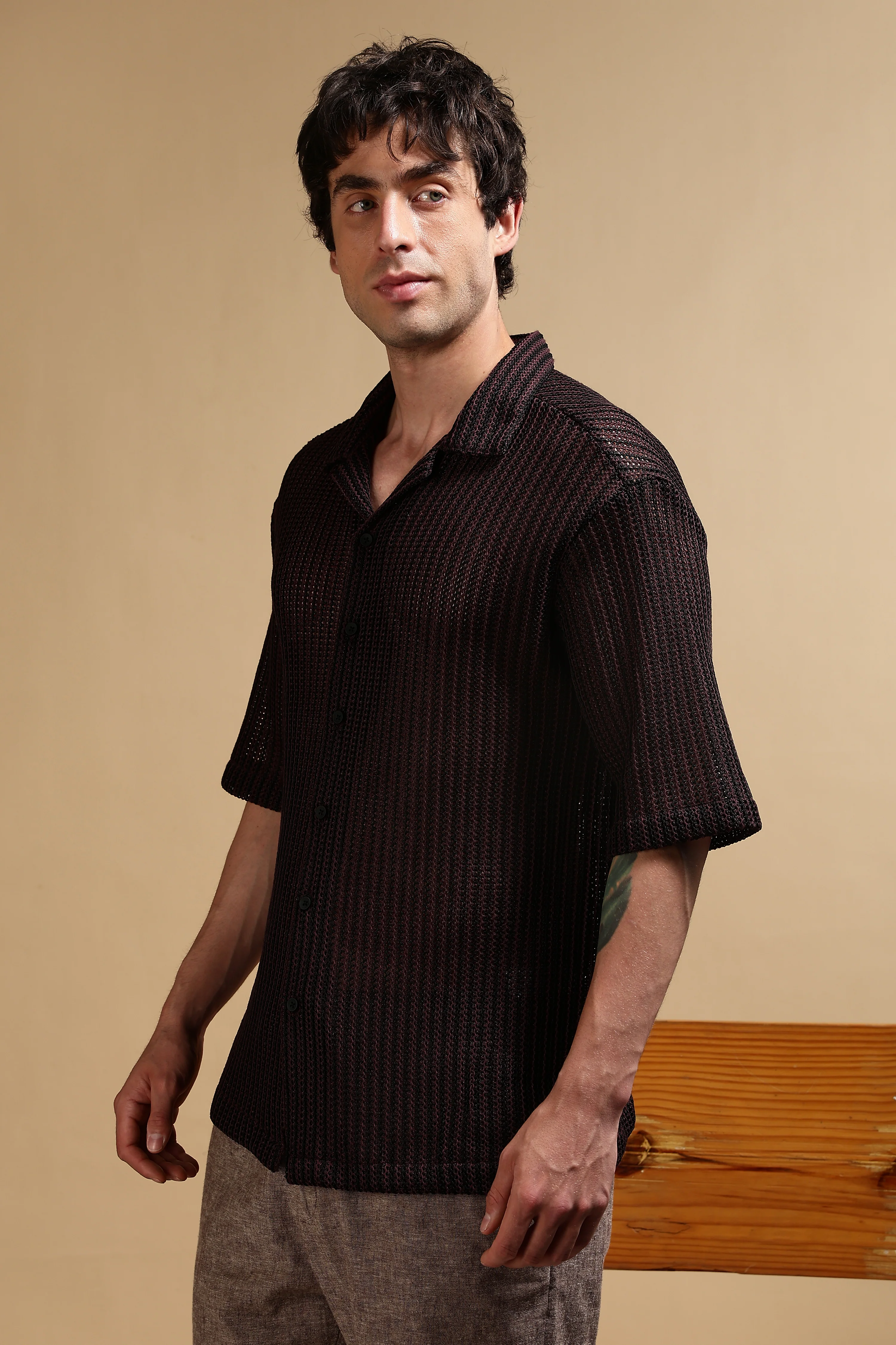 Men Brown Polyester Relaxed Fit Shirt - Image 5