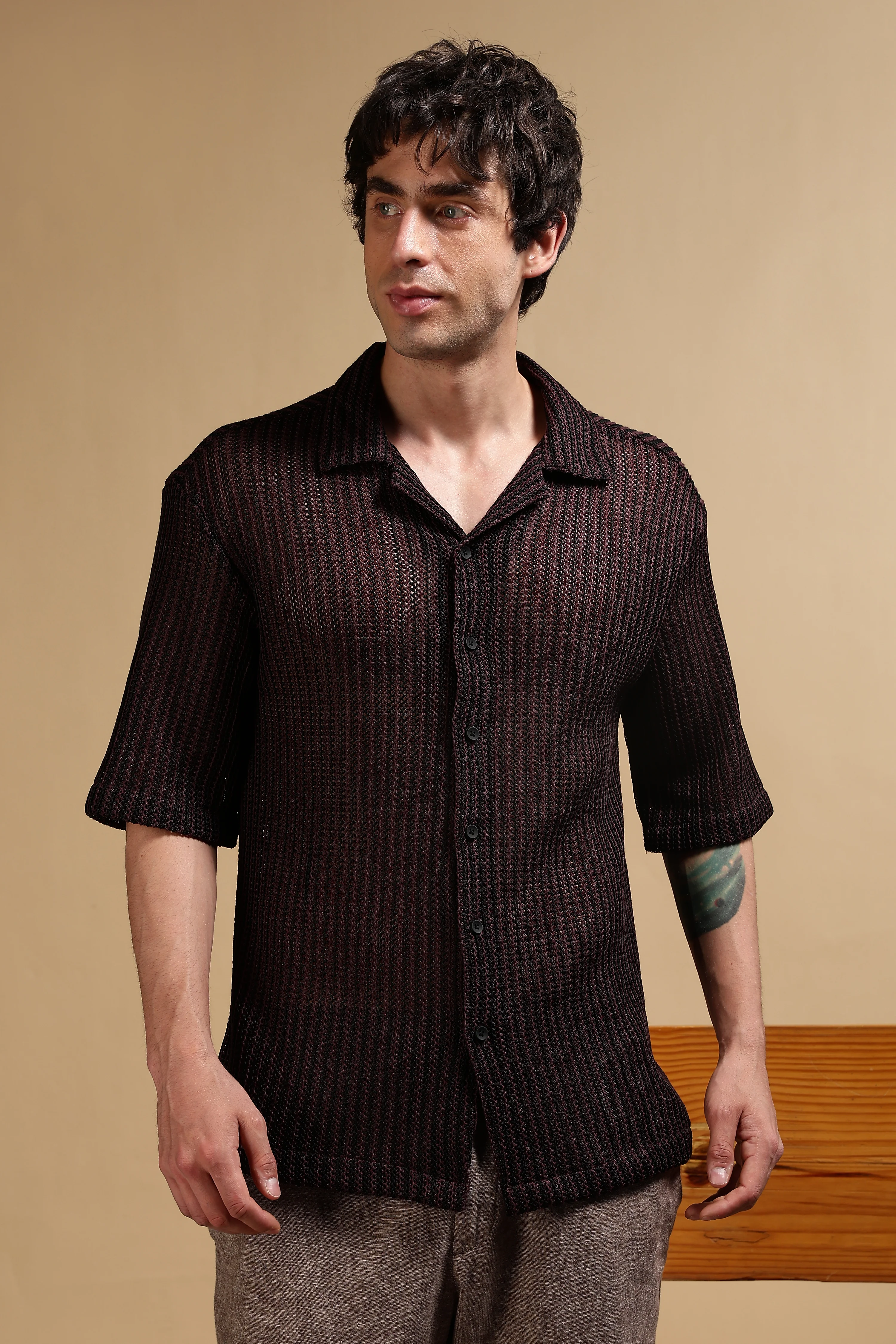 Men Brown Polyester Relaxed Fit Shirt - Image 6