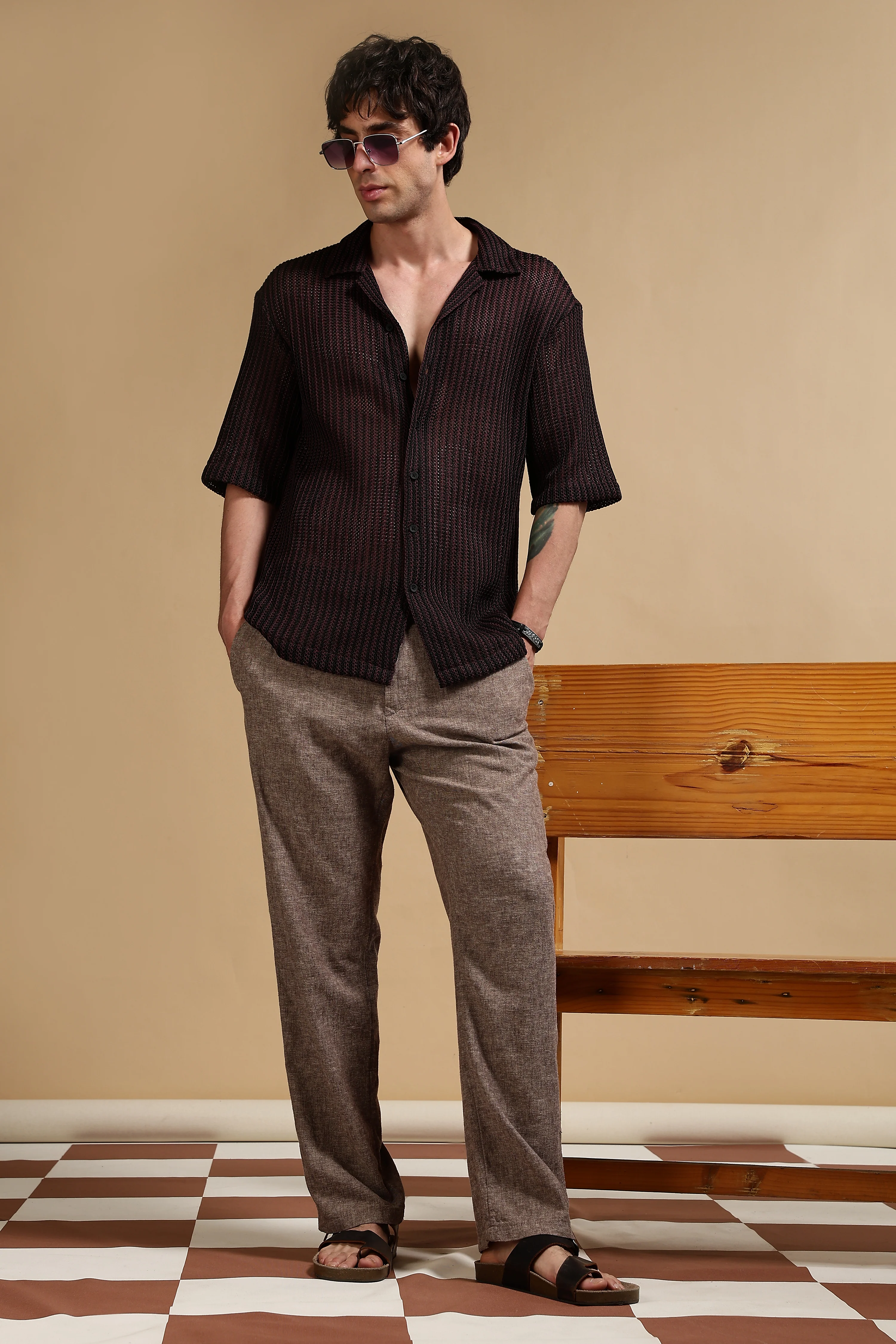 Men Brown Polyester Relaxed Fit Shirt - Image 8