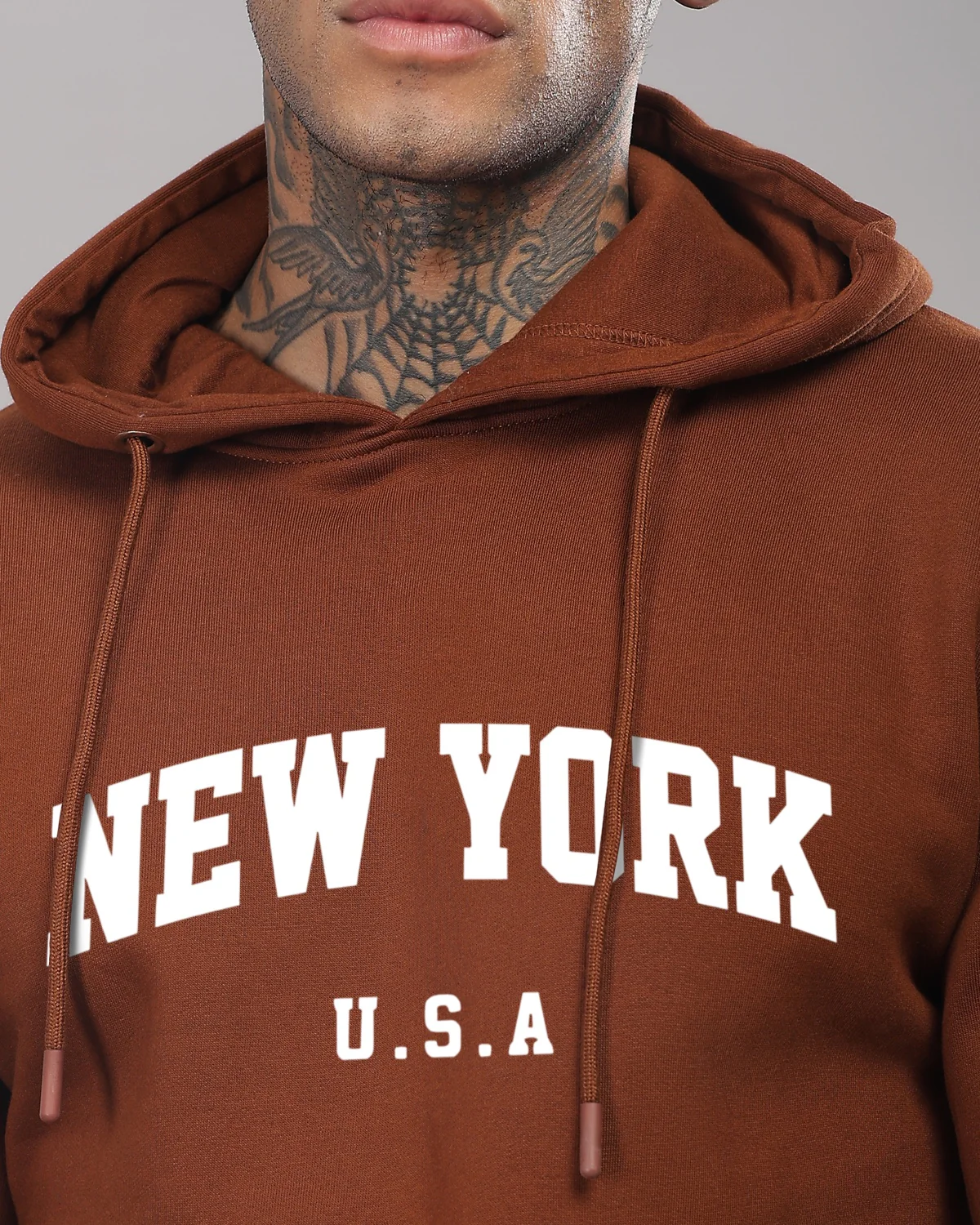 Men Brown Printed Cotton Hoodie - Image 4