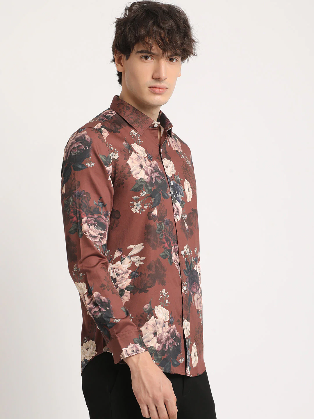 Men Brown Printed Slim Fit Cotton Casual Shirt - Image 3