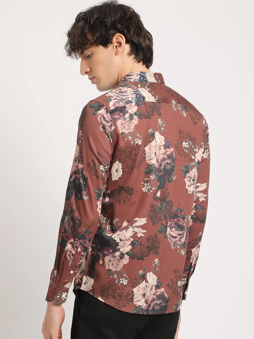 Men Brown Printed Slim Fit Cotton Casual Shirt - Image 4