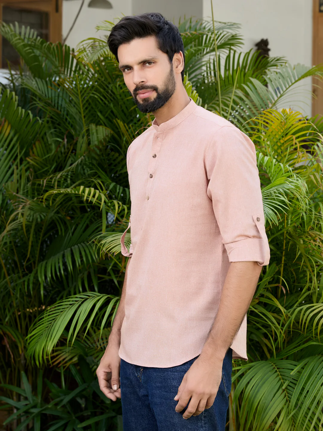Men Brown Pure Cotton Short Kurta