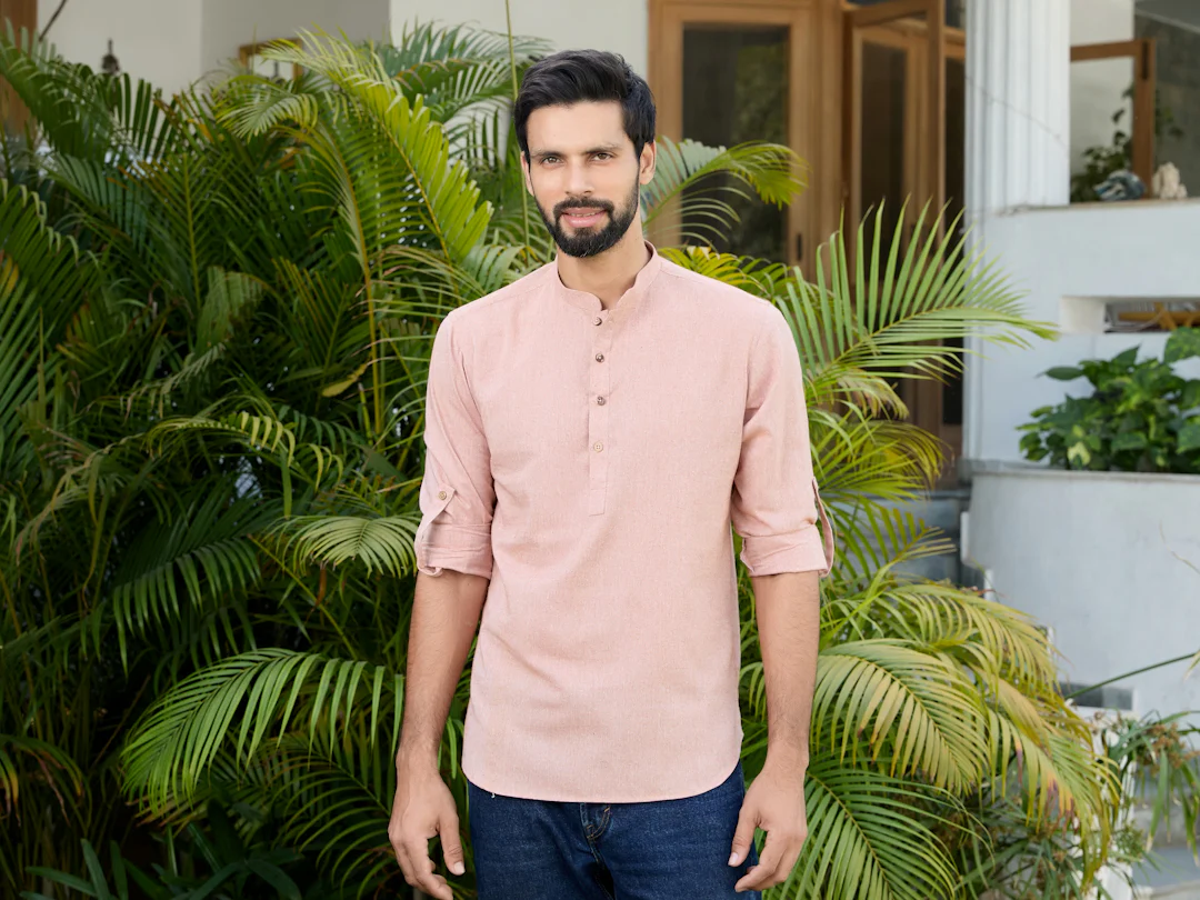 Men Brown Pure Cotton Short Kurta - Image 11