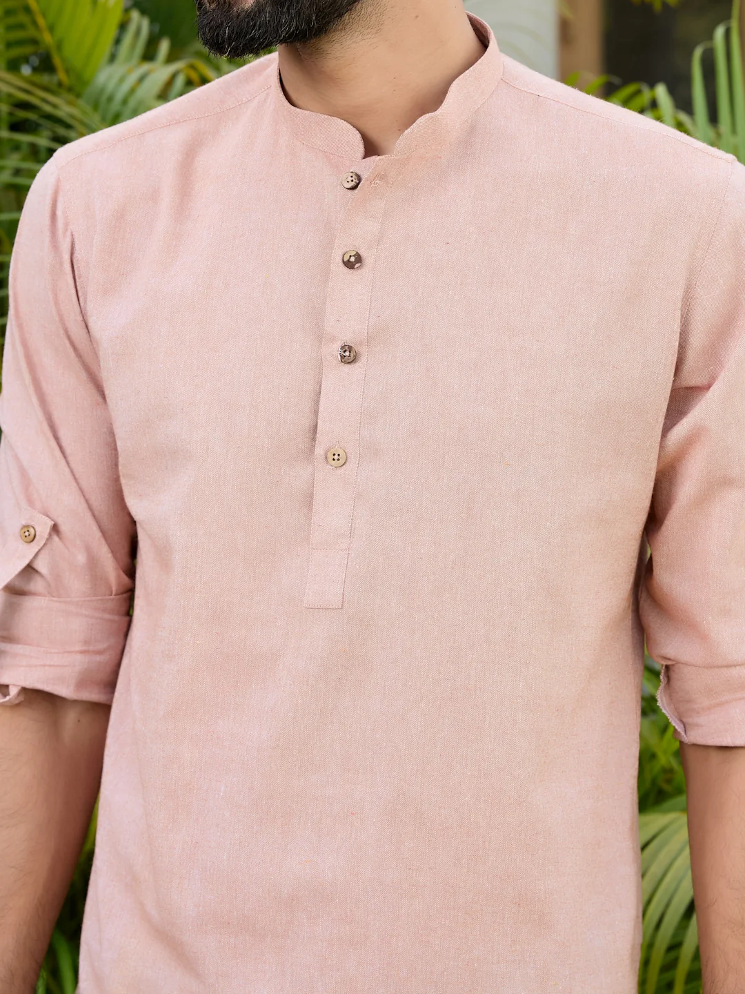 Men Brown Pure Cotton Short Kurta - Image 3