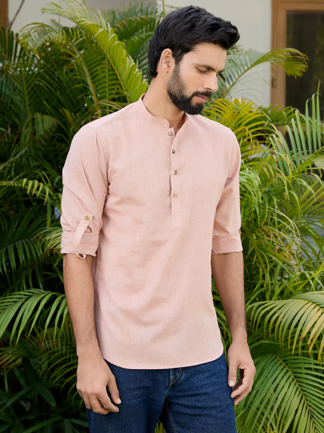 Men Brown Pure Cotton Short Kurta - Image 4
