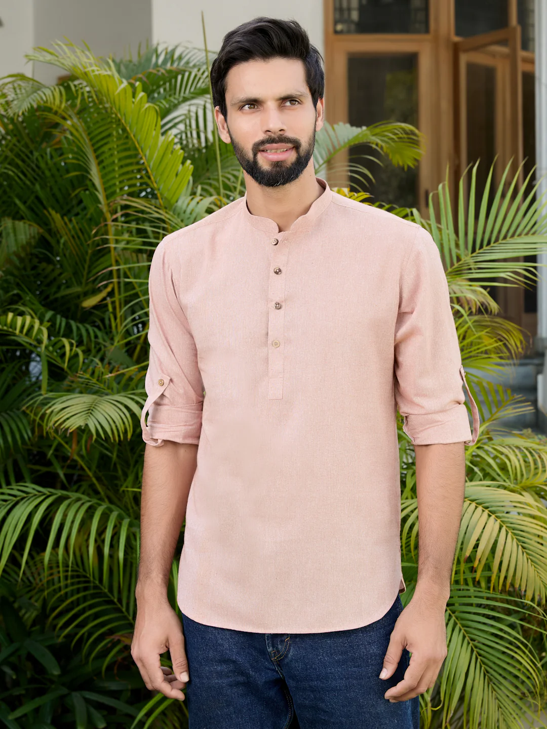 Men Brown Pure Cotton Short Kurta - Image 6