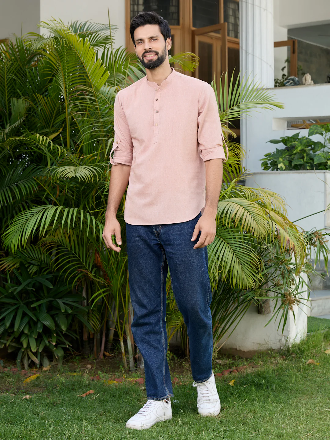 Men Brown Pure Cotton Short Kurta - Image 7