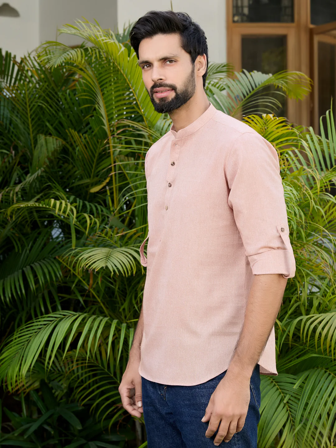 Men Brown Pure Cotton Short Kurta - Image 8