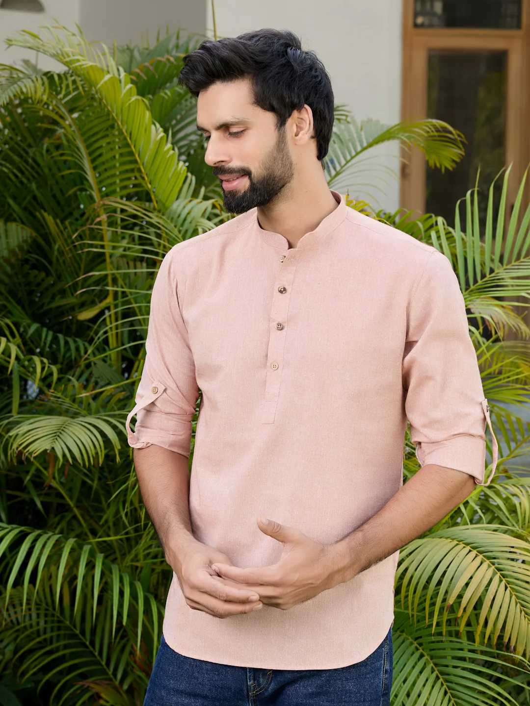 Men Brown Pure Cotton Short Kurta - Image 9