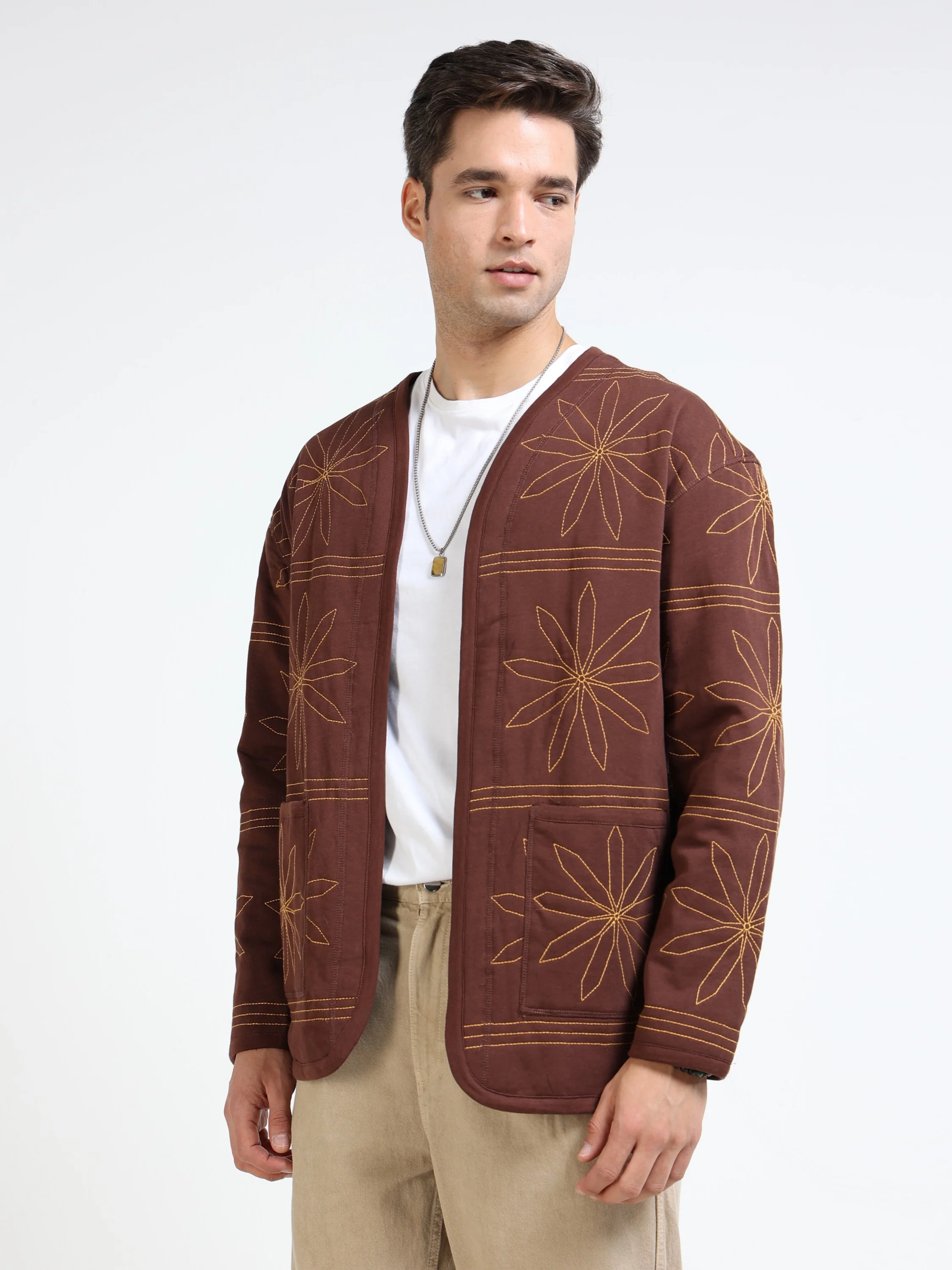 Men Brown Quilted Jacket - Image 6