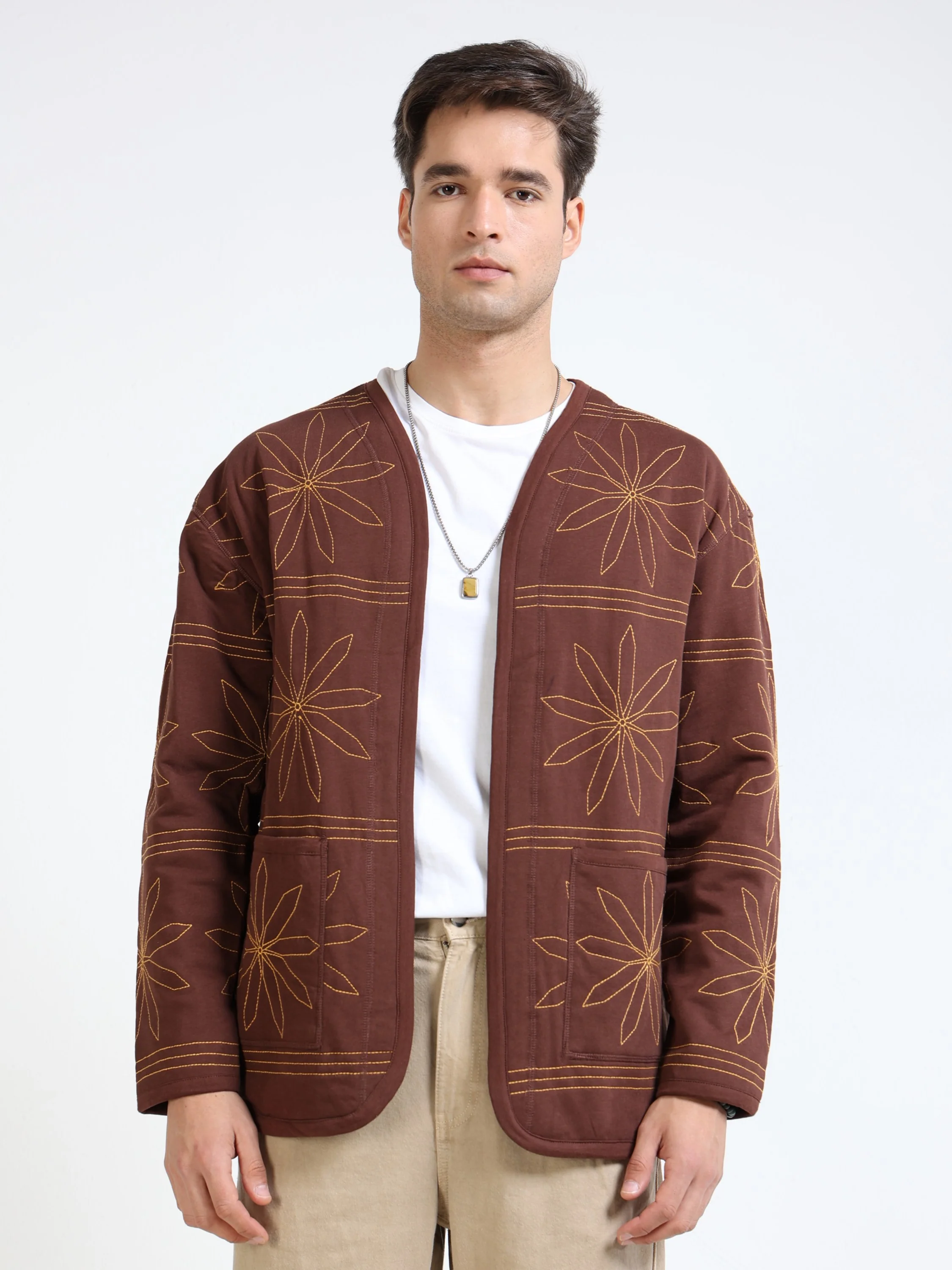 Men Brown Quilted Jacket - Image 7