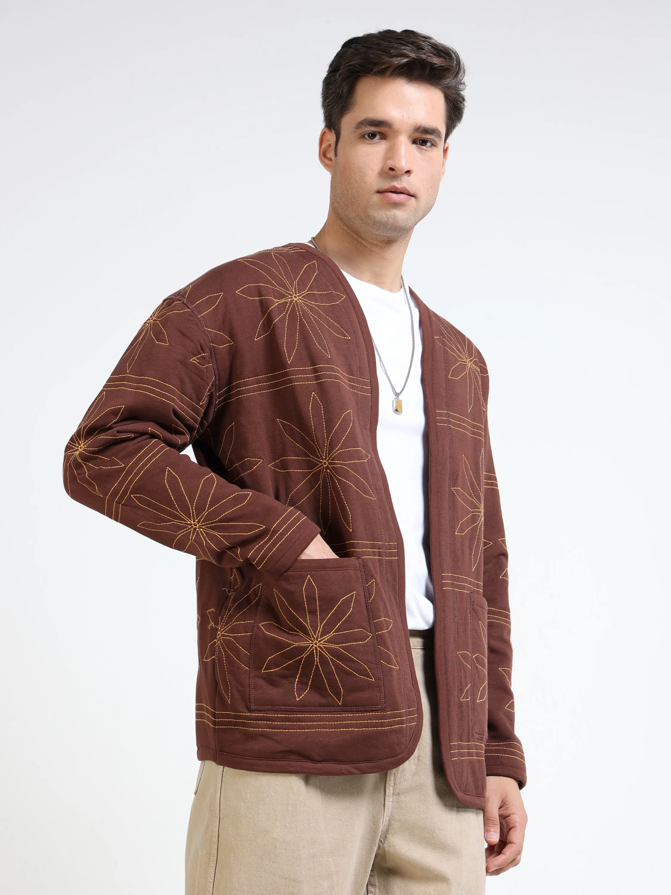 Men Brown Quilted Jacket - Image 8