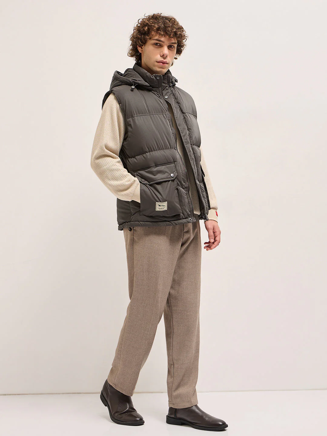 Men Brown Quilted Sleeveless Jacket - Image 4