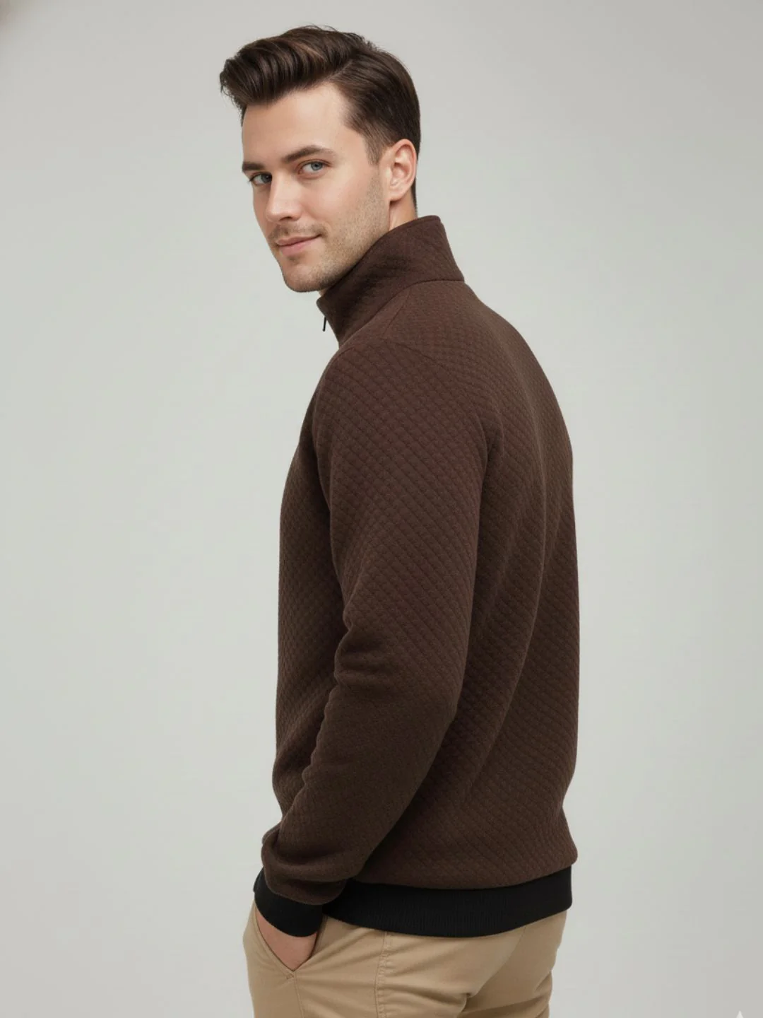 Men Brown Quilted Sweatshirt - Image 2