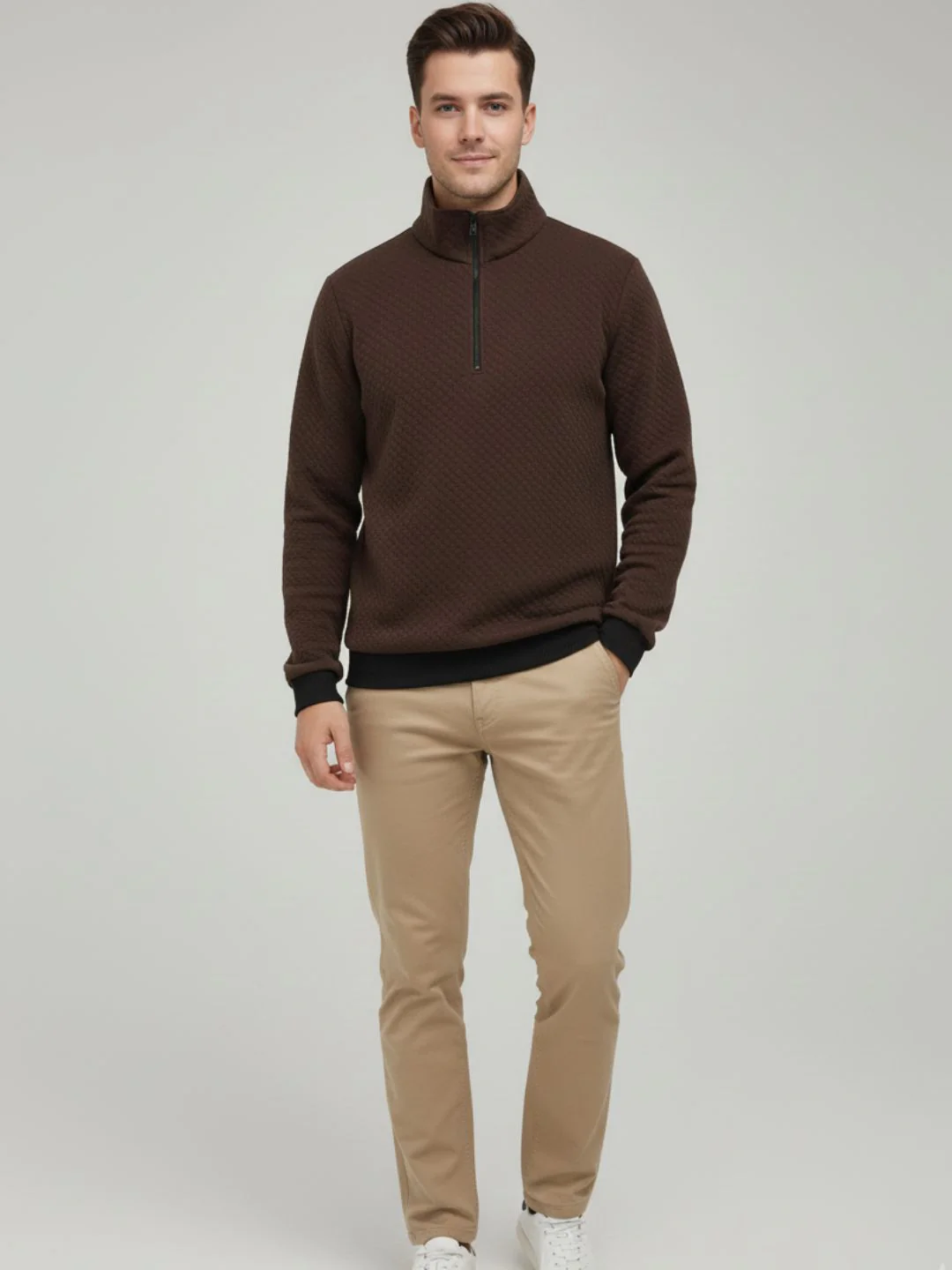 Men Brown Quilted Sweatshirt - Image 3