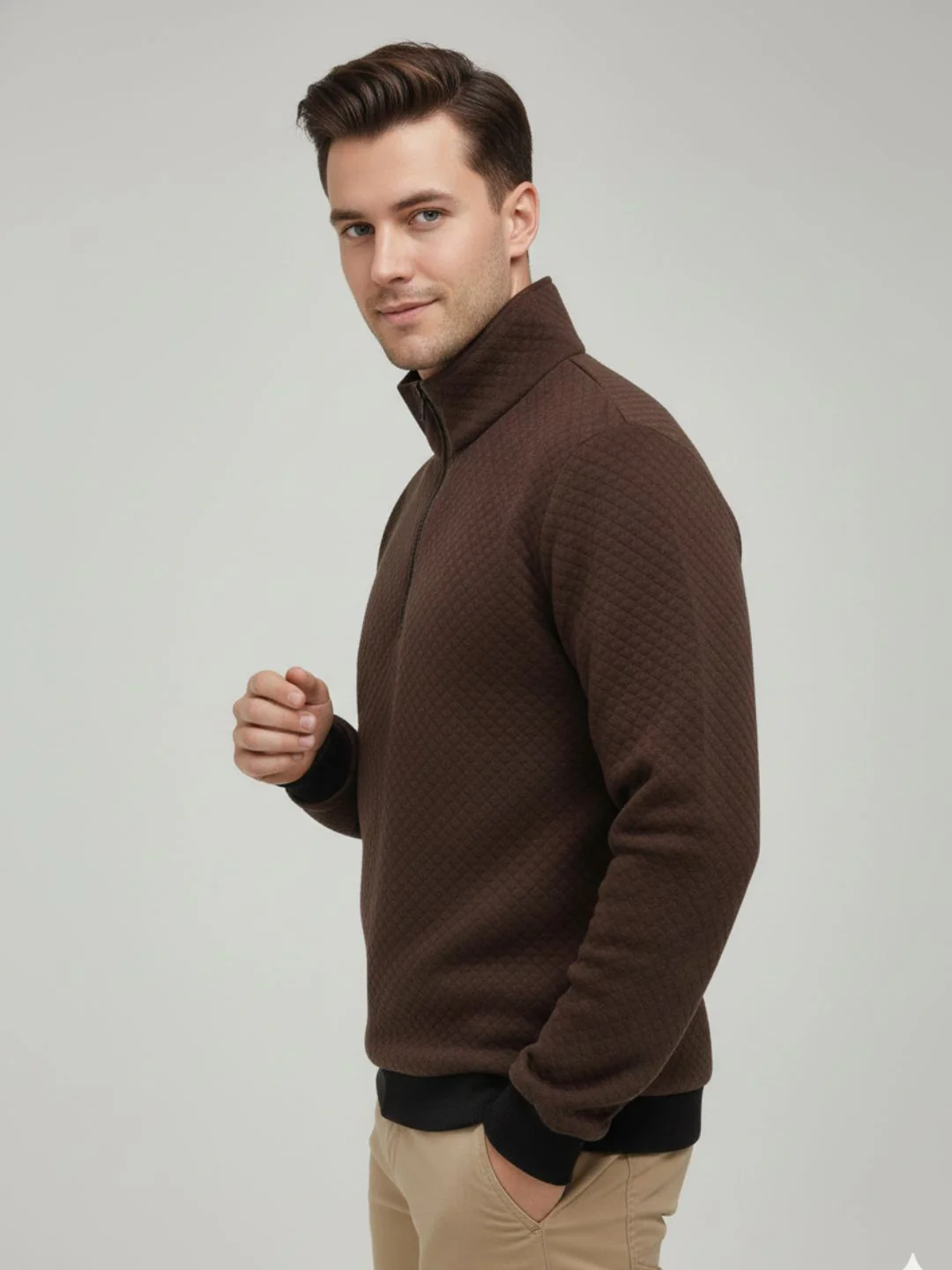 Men Brown Quilted Sweatshirt - Image 4