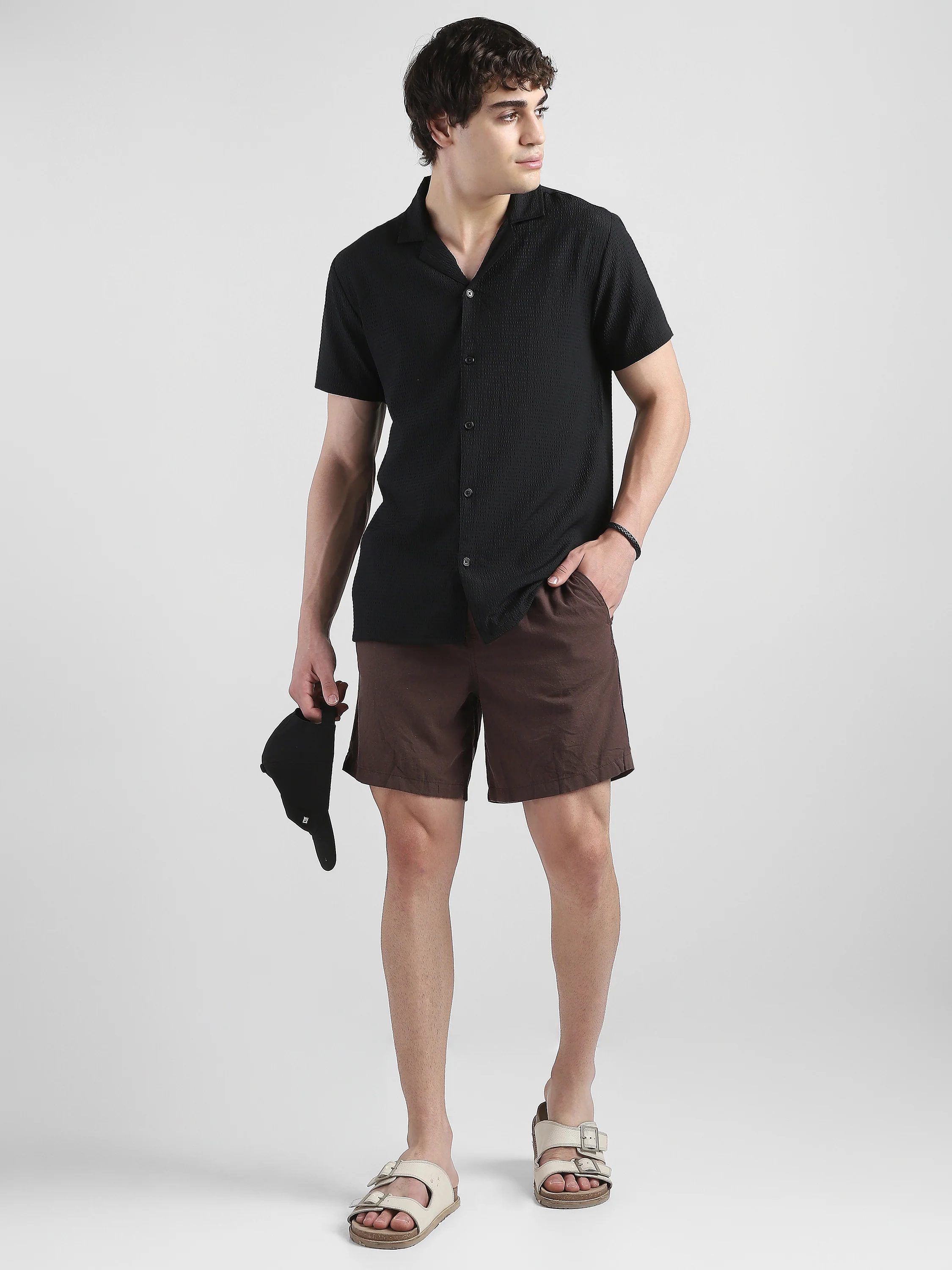 Men Brown Regular Fit Cotton Blend Shorts - Image 3