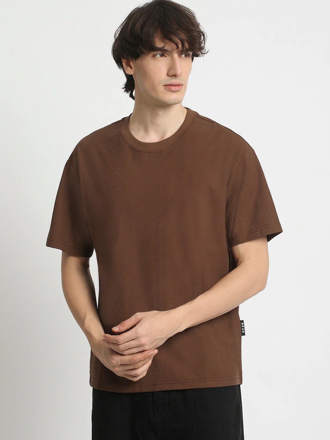 Men Brown Regular Fit Crew Neck T-Shirt - Image 2