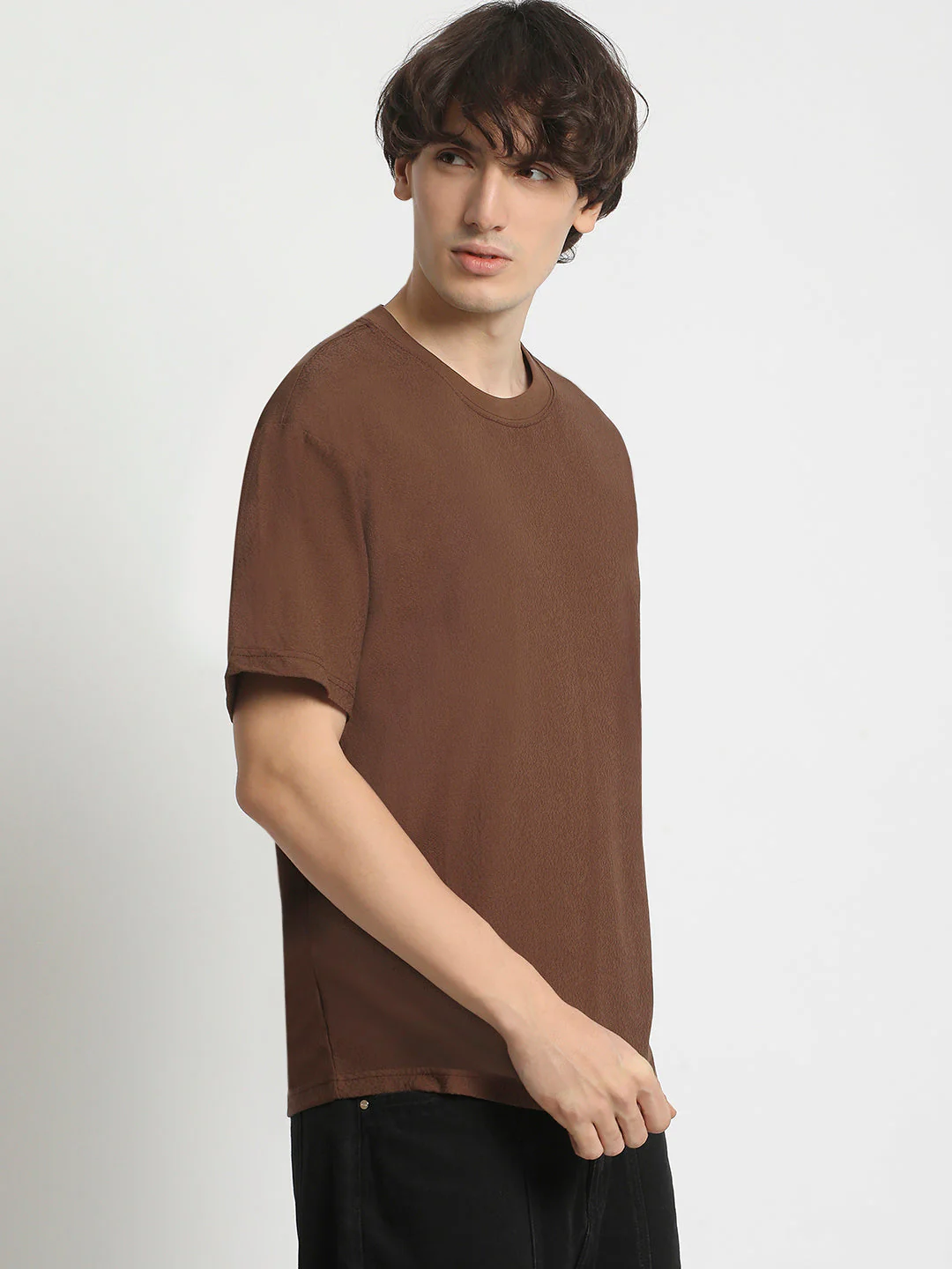 Men Brown Regular Fit Crew Neck T-Shirt - Image 3