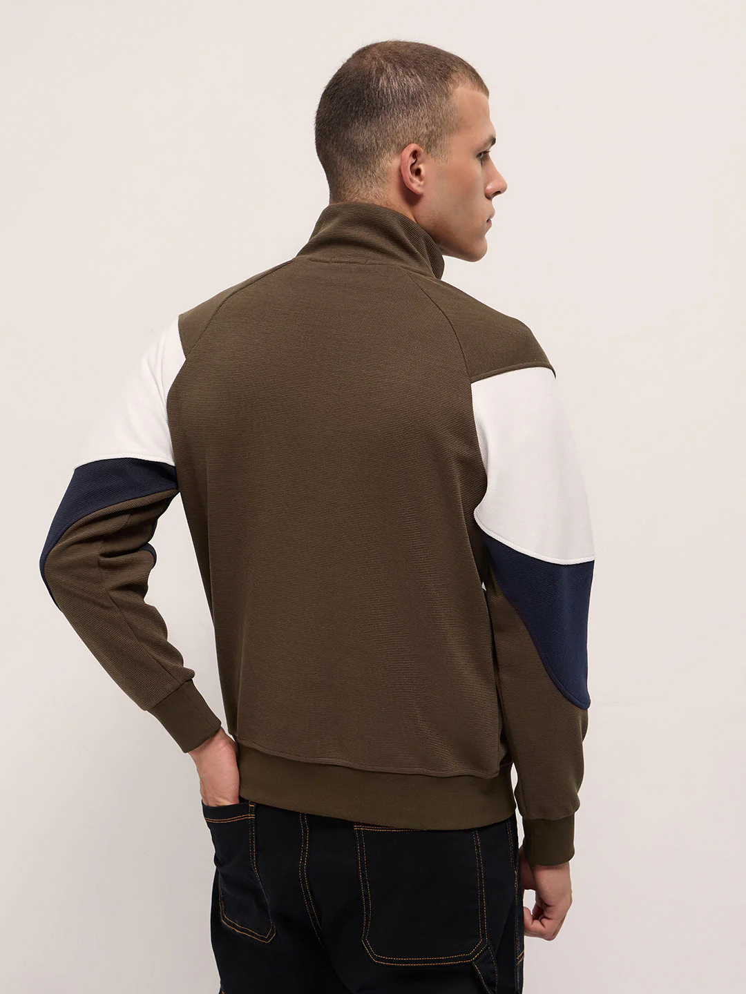 Men Brown Regular Fit High Neck T-Shirt - Image 2