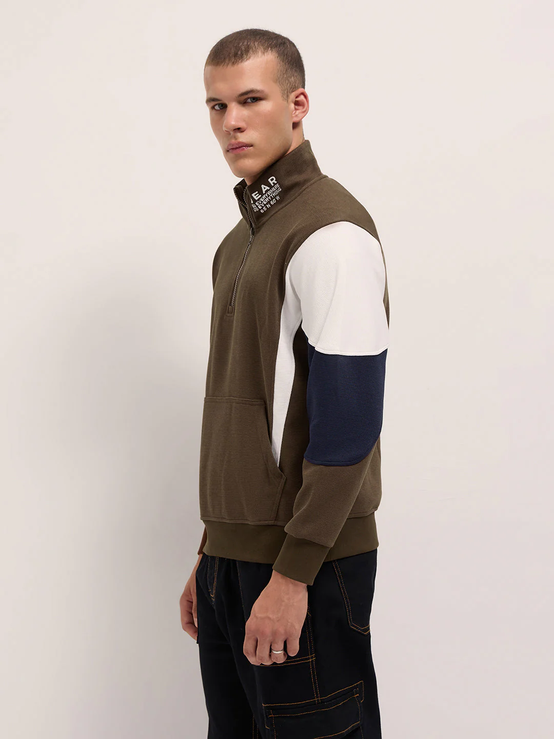 Men Brown Regular Fit High Neck T-Shirt - Image 3
