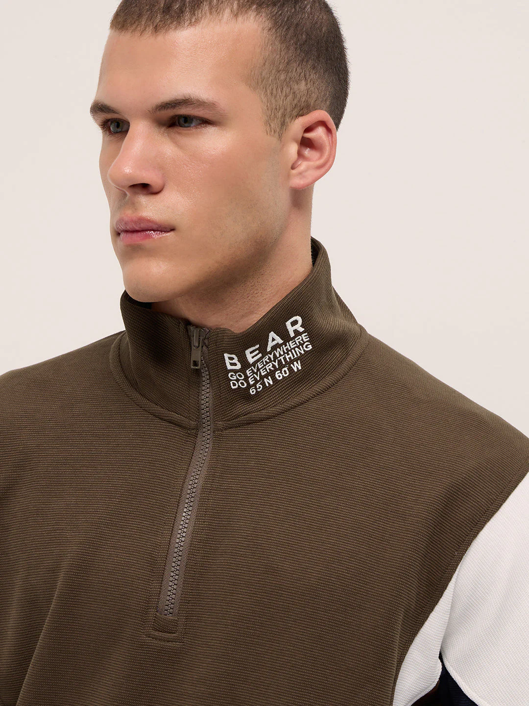 Men Brown Regular Fit High Neck T-Shirt - Image 5