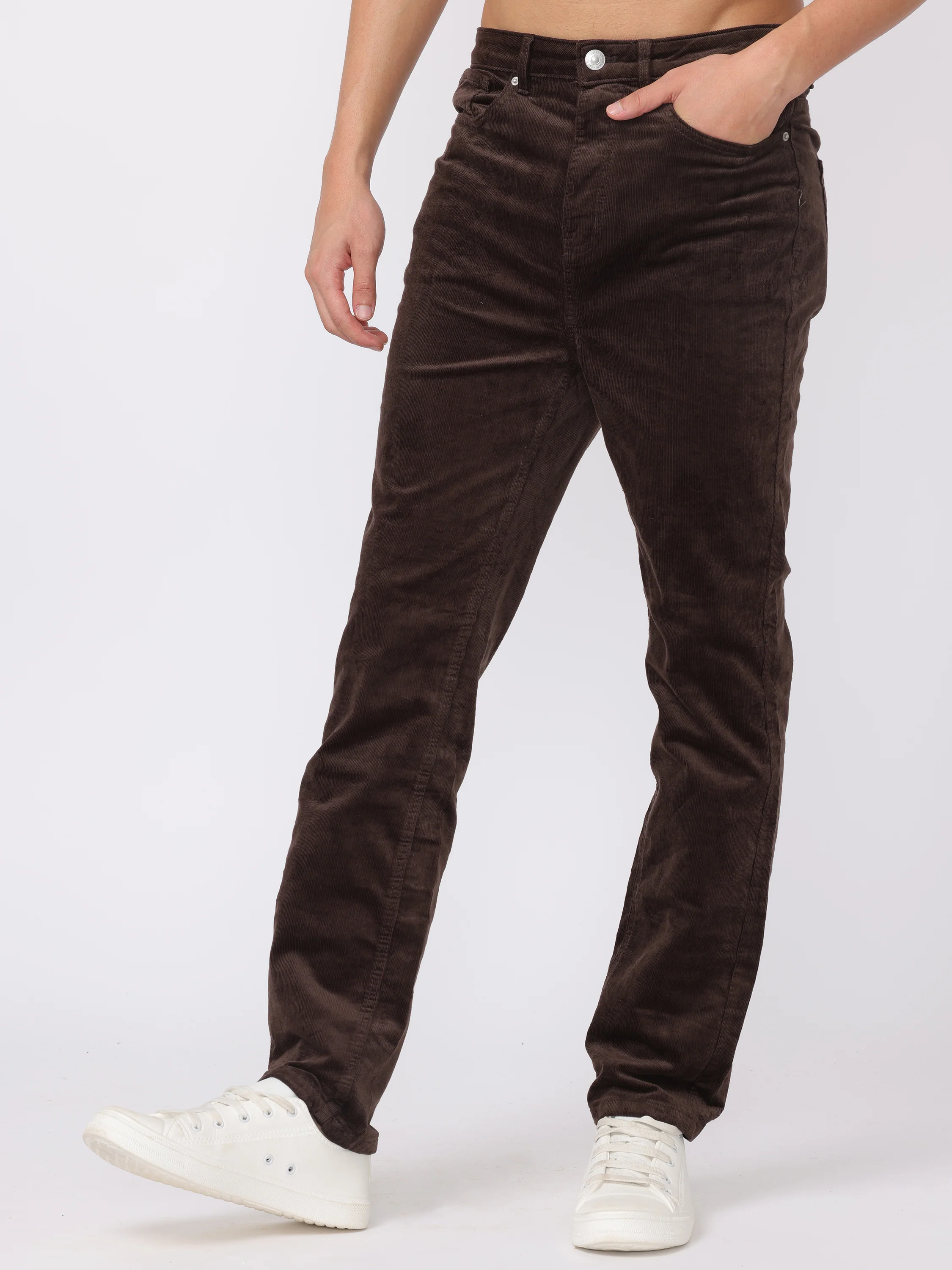Men Brown Regular Fit Corduroy Trousers - Image 3